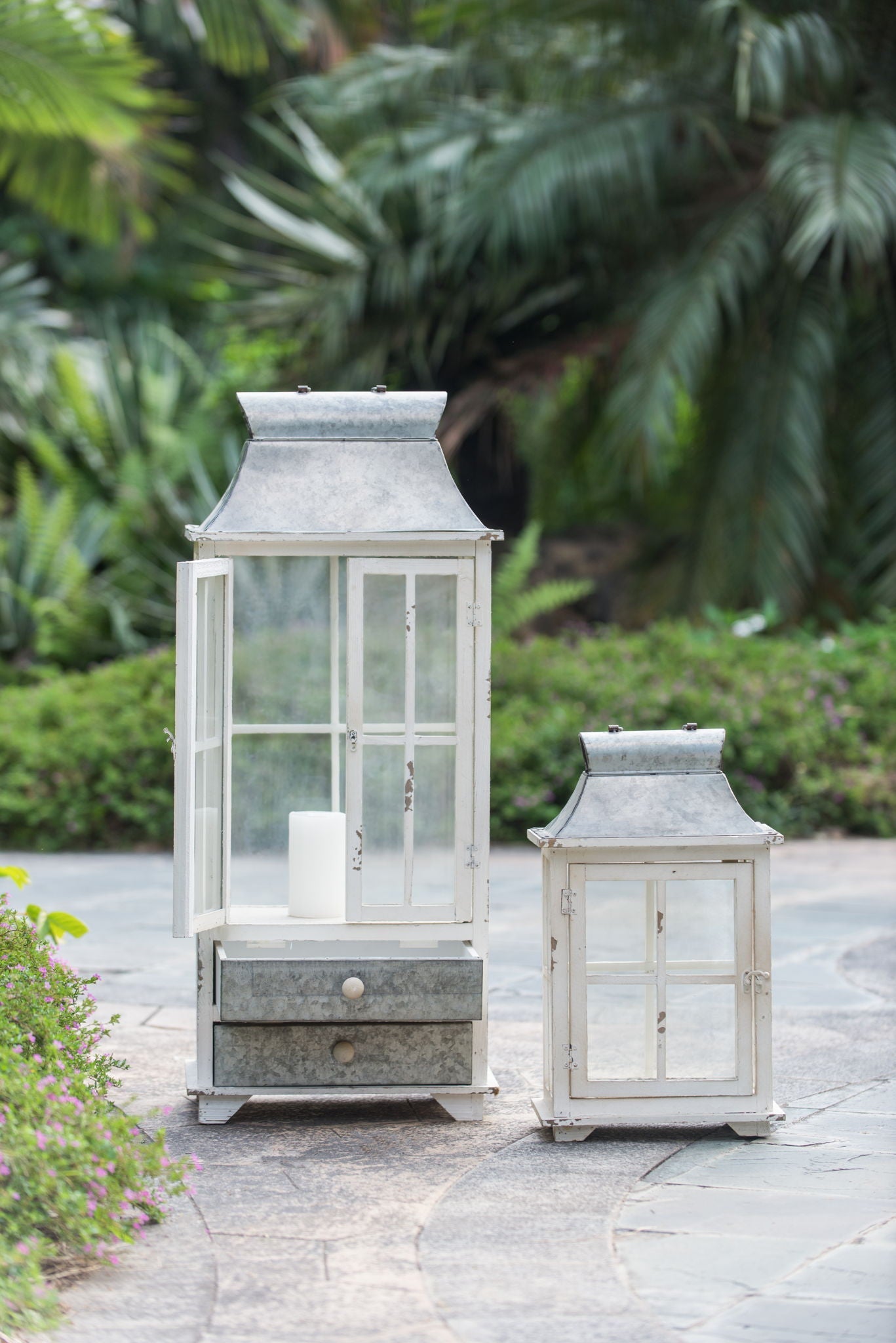 Wooden Candle Lantern Decorative, Hurricane Lantern Holder Decor For Indoor Outdoor, Home Garden Wedding - Ivory Unique Piece Furniture