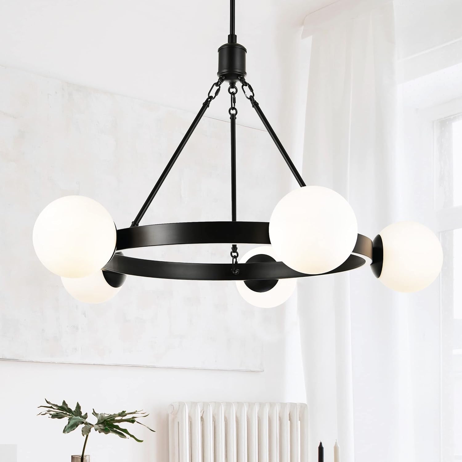 5 Light Black Globe Wagon Wheel Chandelier Farmhouse Decor