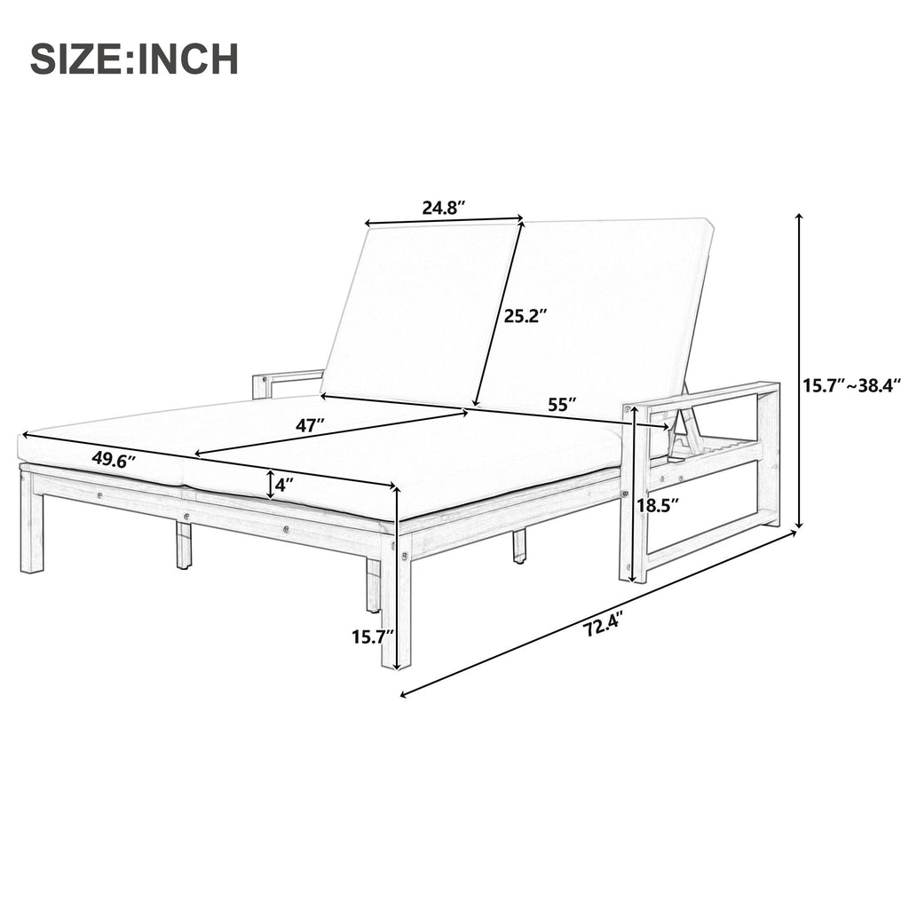 Outdoor Double Lounge Chair With 5 Position Adjustable Backrest Unique Piece Furniture