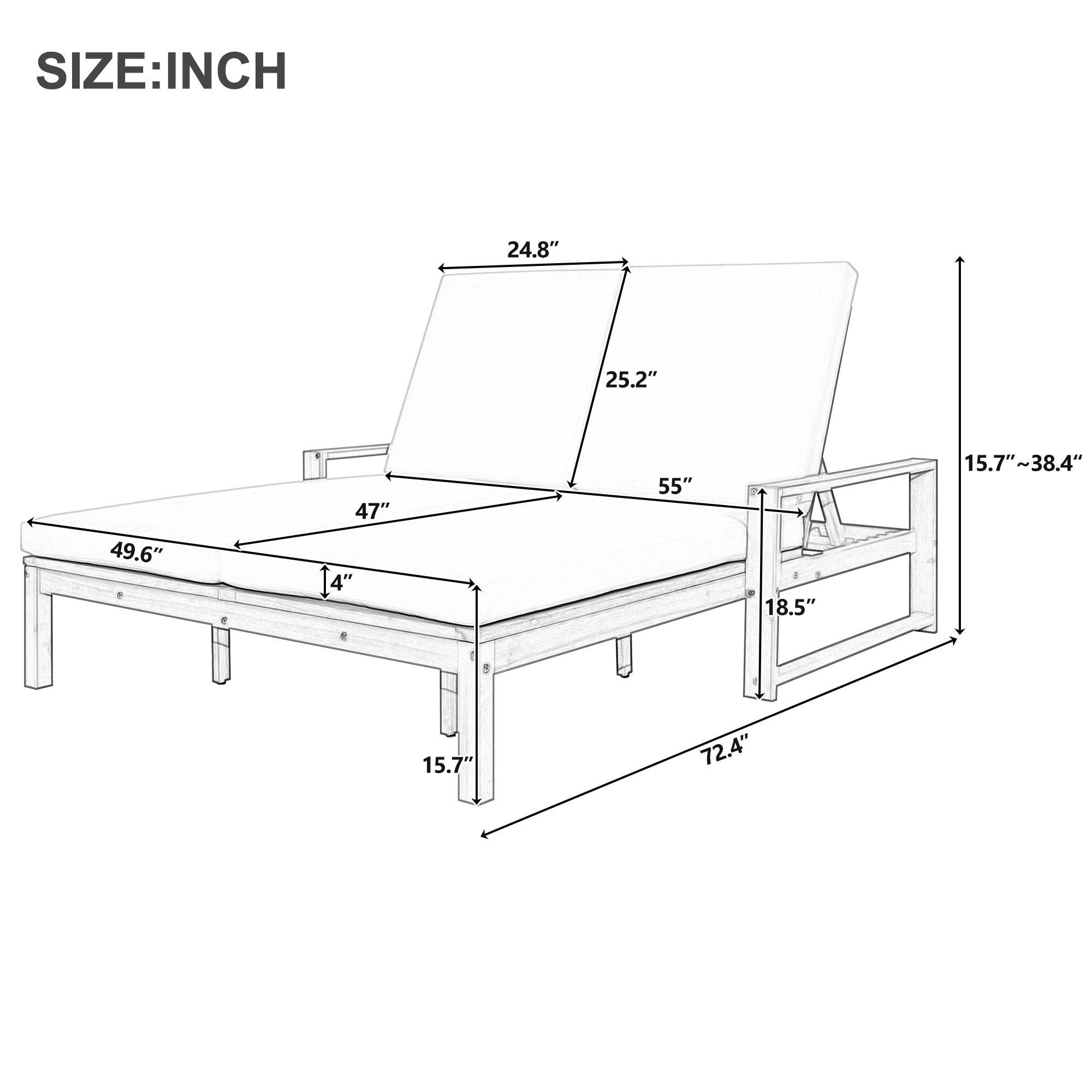 Outdoor Double Lounge Chair With 5 Position Adjustable Backrest Unique Piece Furniture