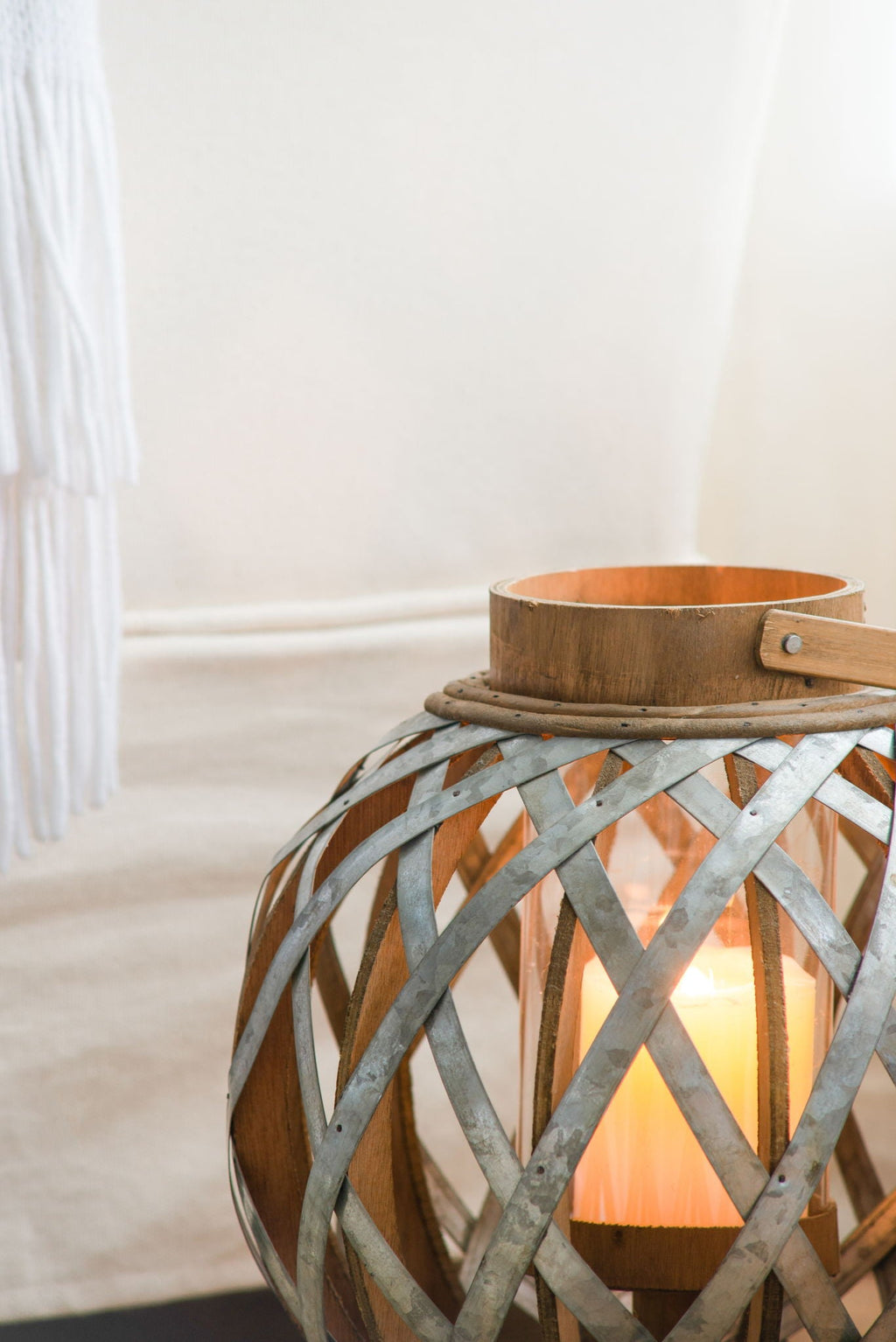 Decorative Lantern With Handle, Wooden Lantern For Indoor Outdoor, Home Garden, Wedding - Silver Unique Piece Furniture