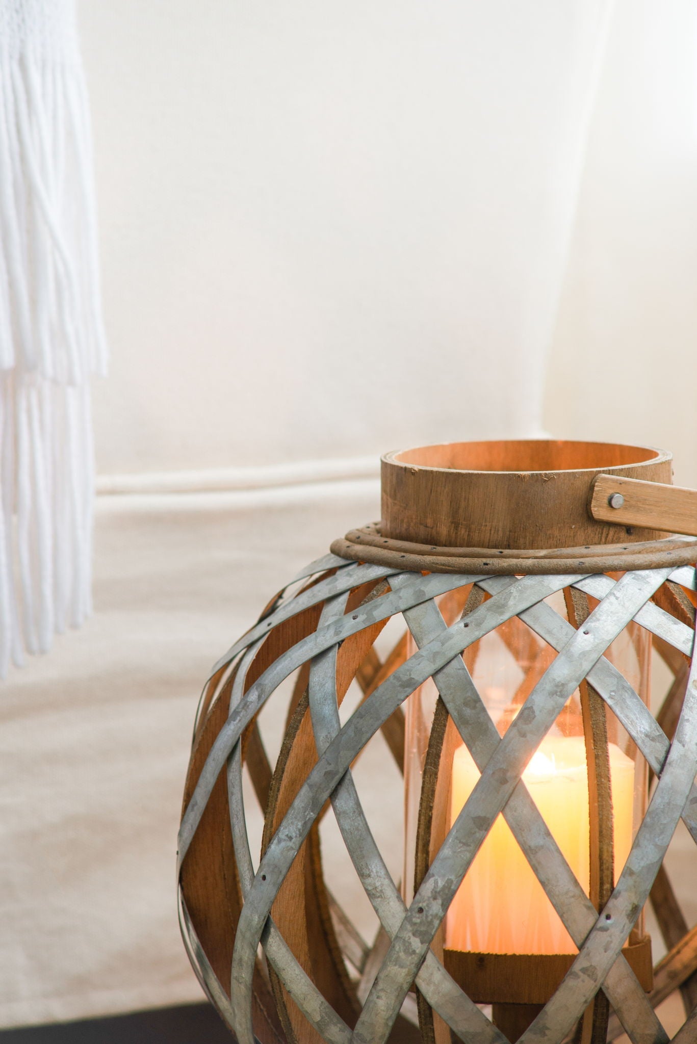 Decorative Lantern With Handle, Wooden Lantern For Indoor Outdoor, Home Garden, Wedding - Silver Unique Piece Furniture