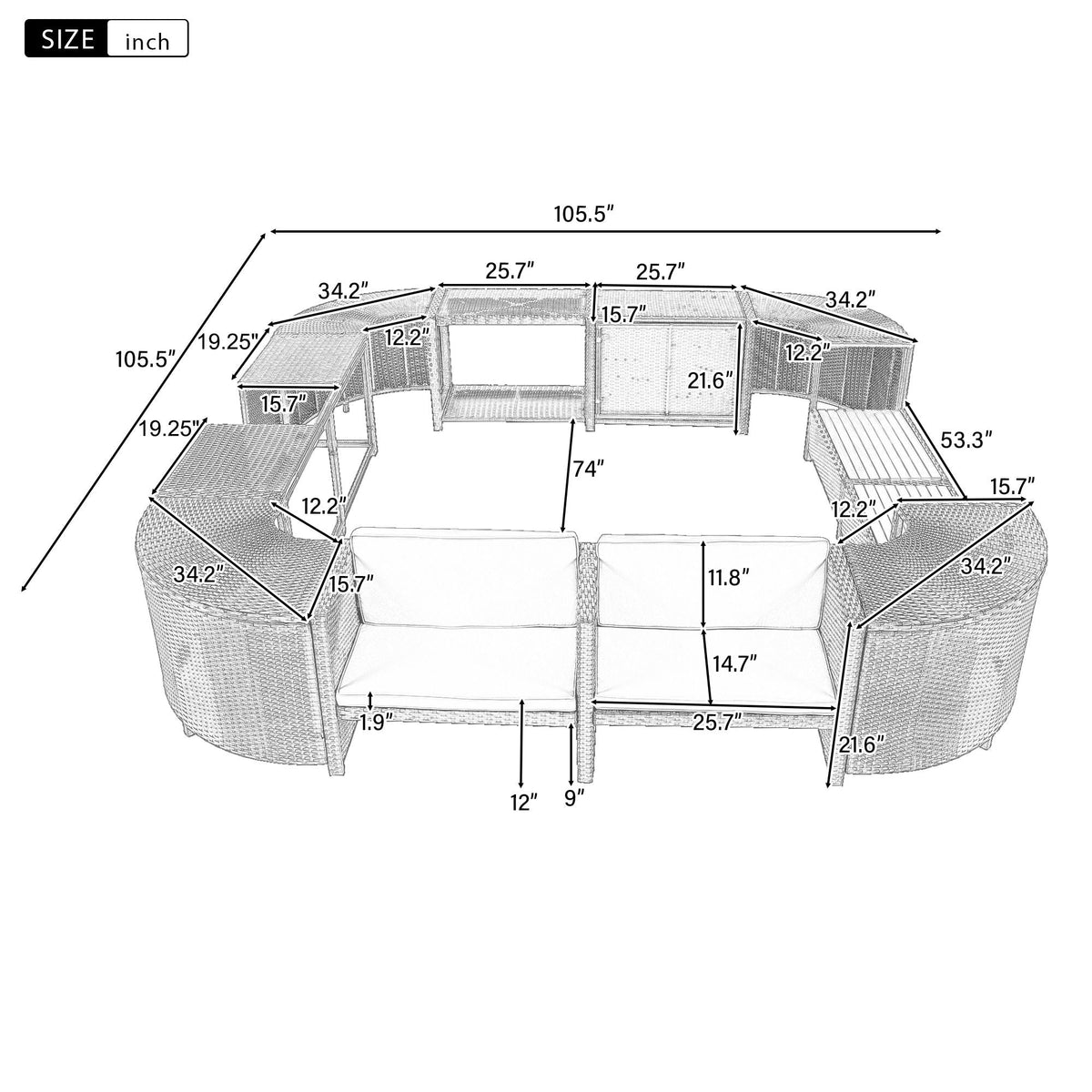Spa Surround Spa Frame Quadrilateral Outdoor Rattan Sectional Sofa Set With Mini Sofa, Wooden Seats And Storage Spaces Unique Piece Furniture
