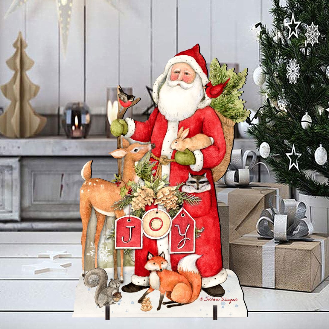 Woodland Frosty Santa Outdoor Christmas Scene by Susan Winget - Christmas Santa Snowman Decor - 8471105F-SW G.DeBrekht