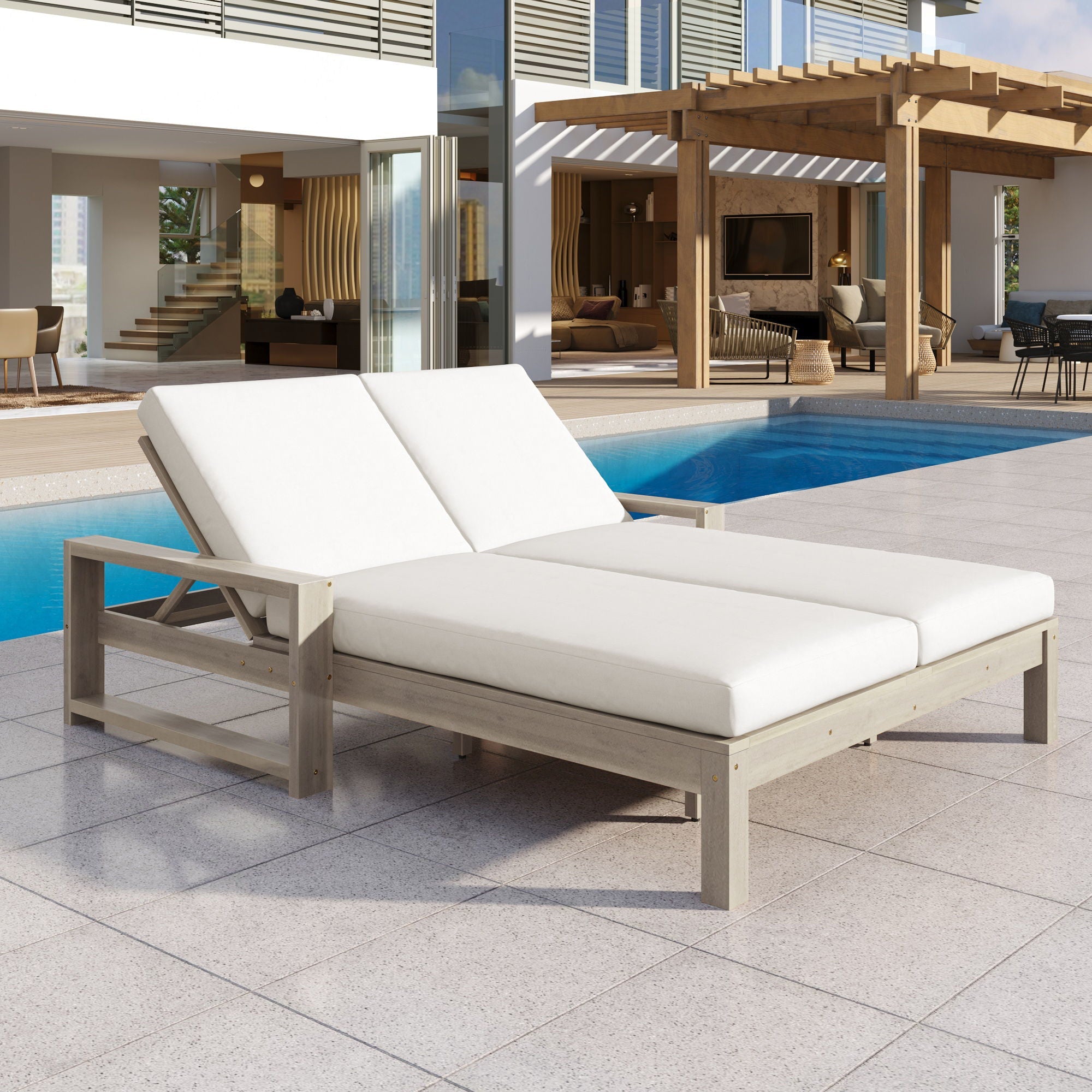 Outdoor Double Lounge Chair With 5 Position Adjustable Backrest Unique Piece Furniture