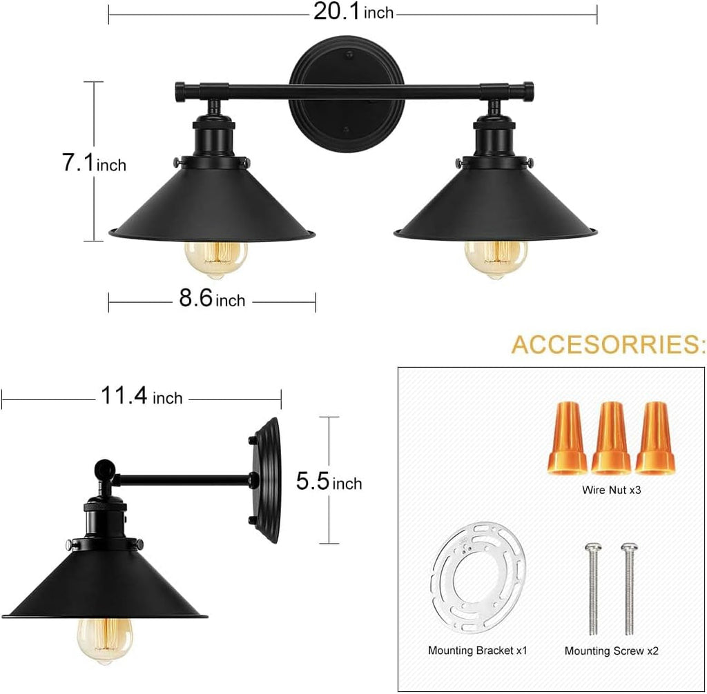 2-3 Matte Black Wall Sconce Farmhouse Decor