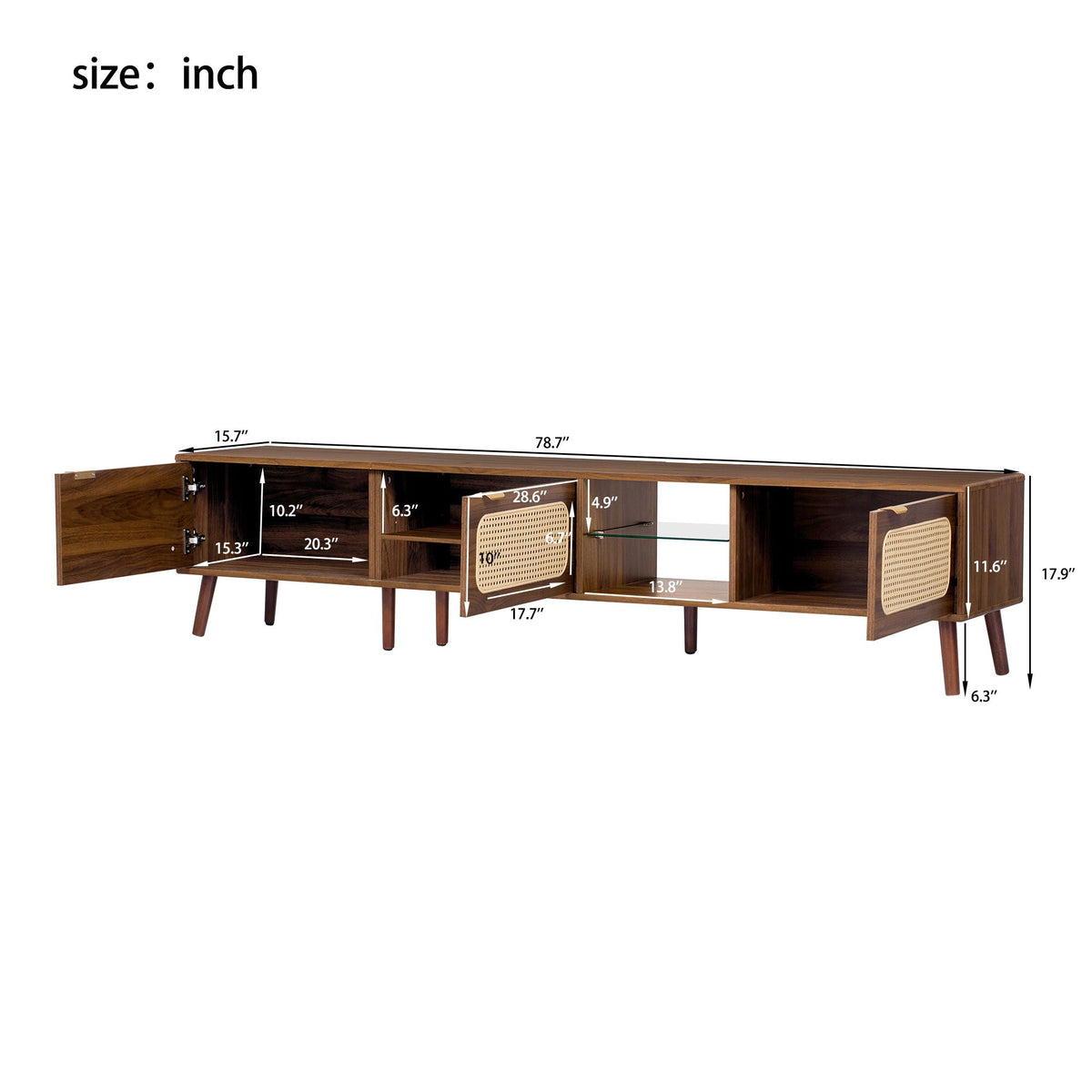 78" TV Stand With Ample Storage And Open Shelving - Walnut Unique Piece Furniture