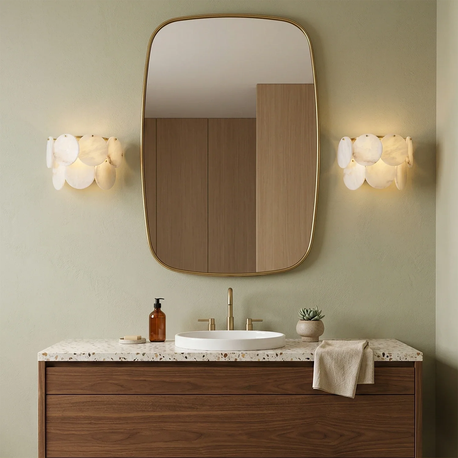 Alabaster Double Layer Round Wall Lamp
