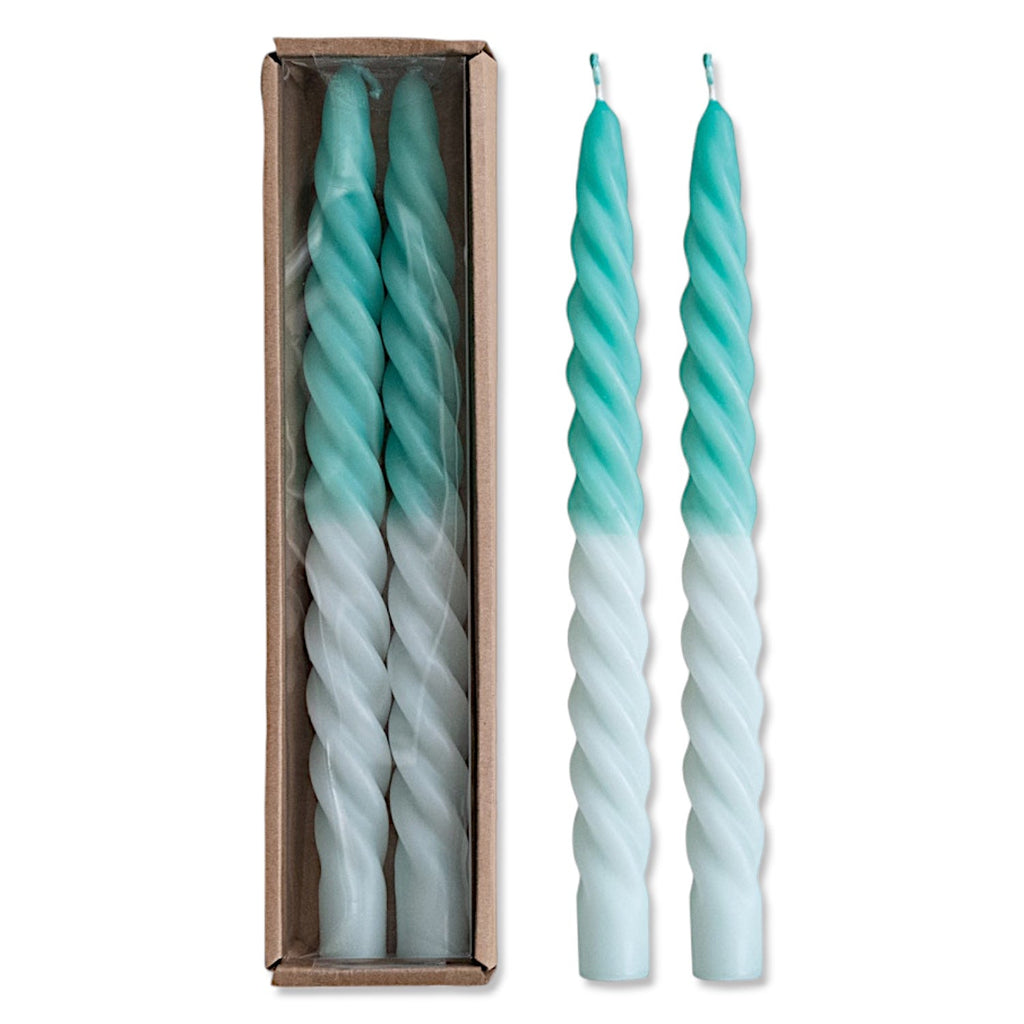 Ombre Aqua Unscented Twisted Taper Candles | Set of 2 Rust & Cinder