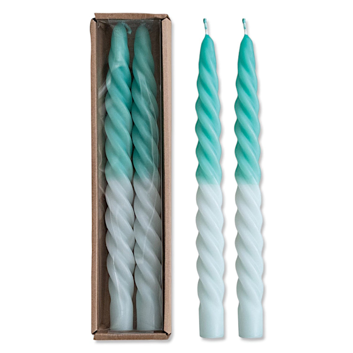 Ombre Aqua Unscented Twisted Taper Candles | Set of 2 Rust & Cinder