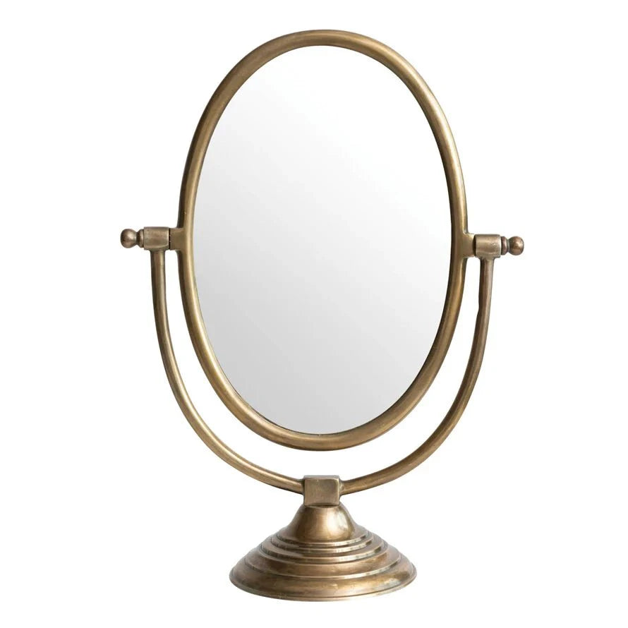 Austine Framed Mirror on Stand – Antique Brass Finish White Cliff Studio