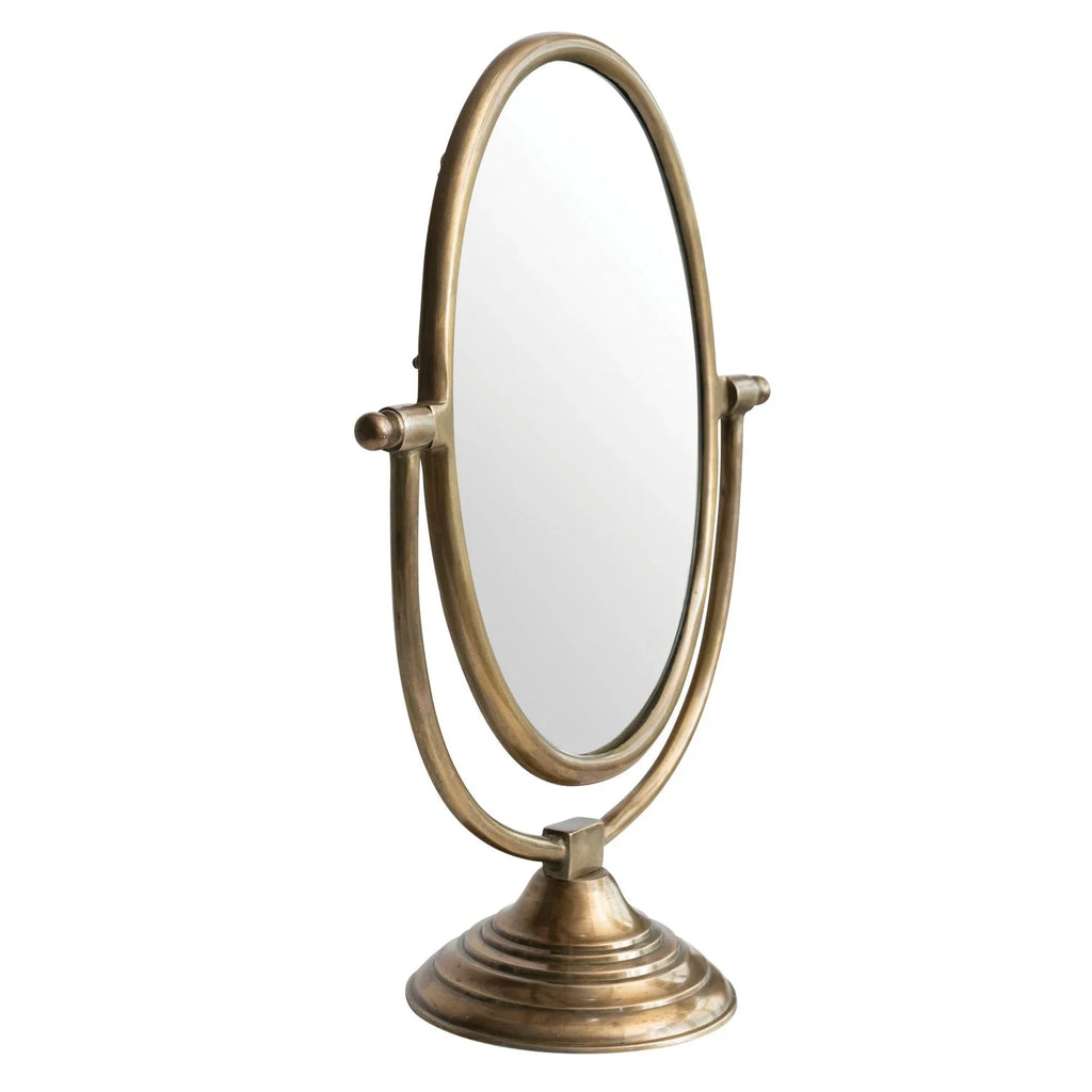Austine Framed Mirror on Stand – Antique Brass Finish White Cliff Studio