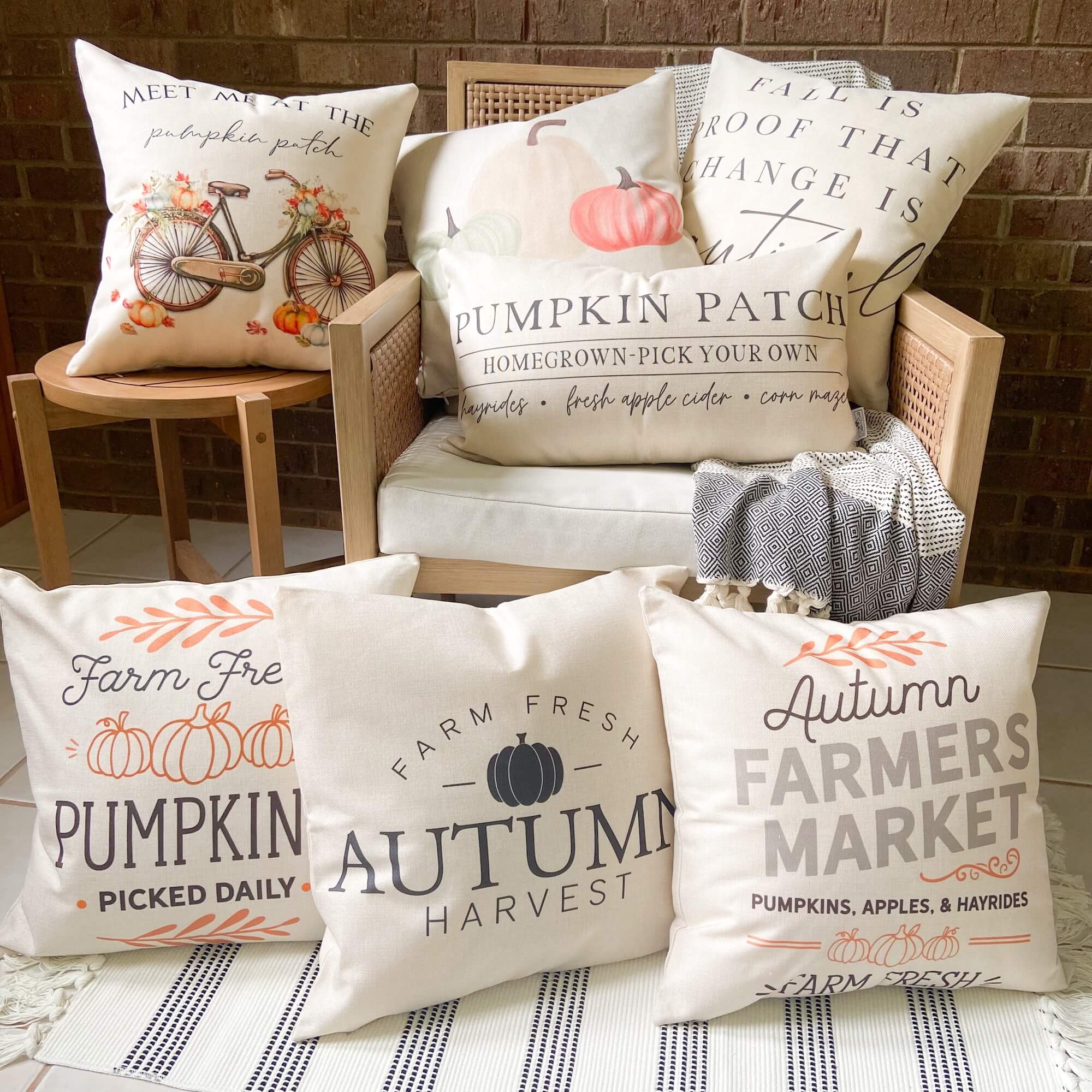 Pumpkins Apples Hayrides Pillow Cover 18x18 inch Cotton and Crate