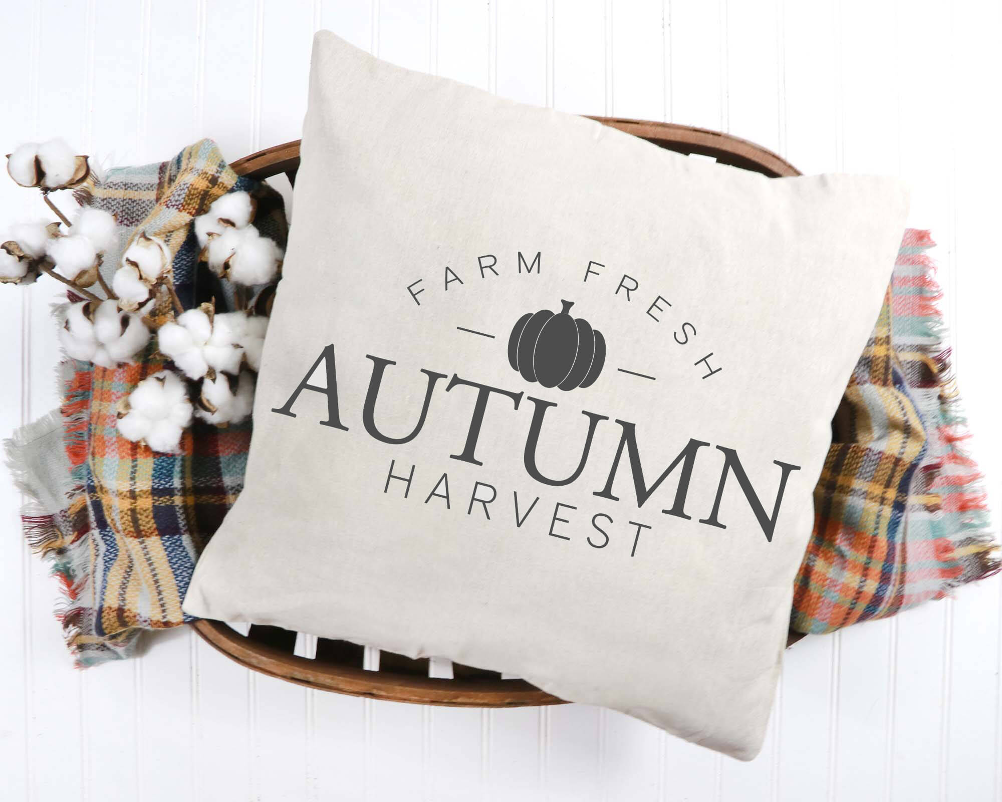 Autumn Harvest Pillow Cover 18x18 inch Cotton and Crate