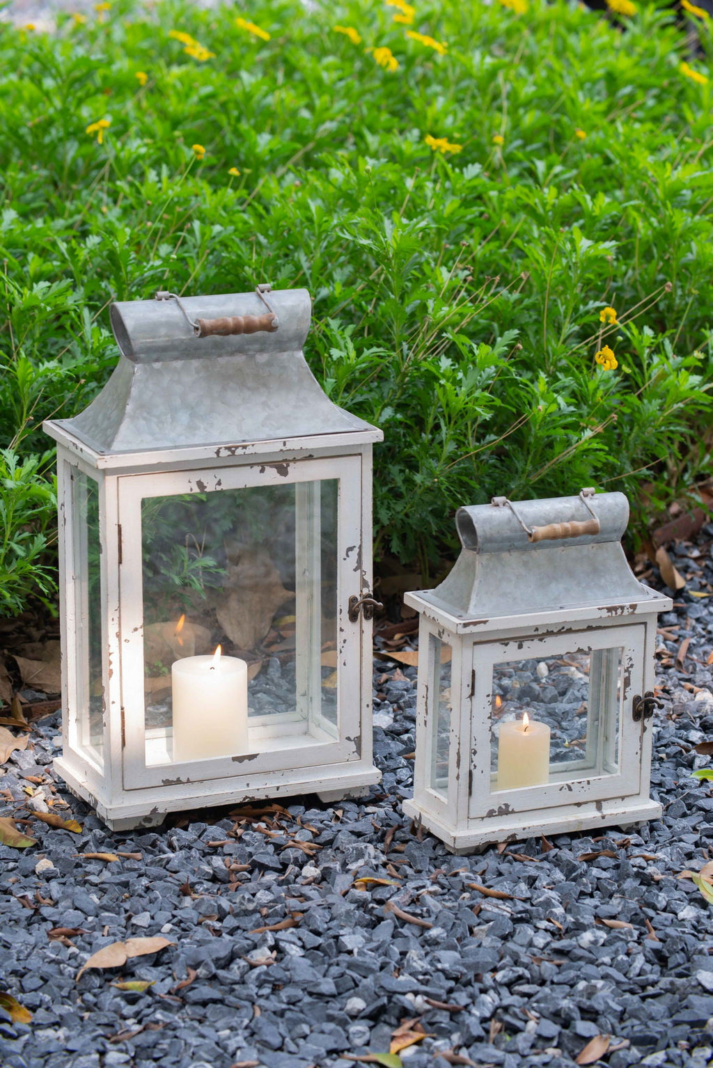 Wooden Candle Lantern Decorative, Hurricane Lantern Holder Decor For Indoor Outdoor, Home Garden Wedding - White Unique Piece Furniture