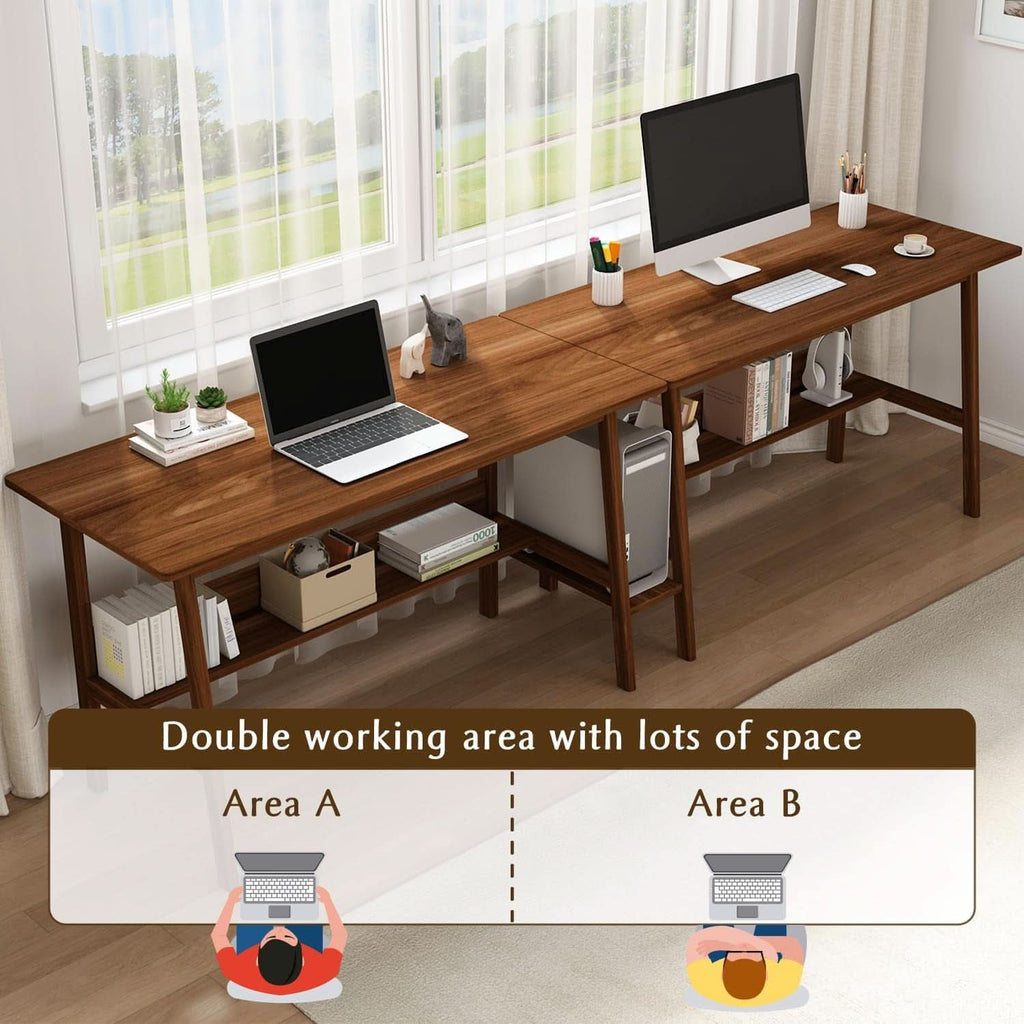 Walnut 110 Inches Twin Person Computer Workstation ShipItFurniture