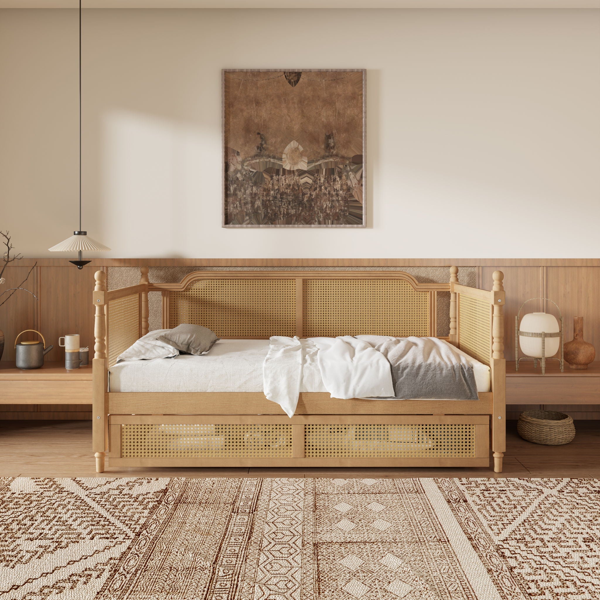 Traditional Style Rattan Daybed, No Box Spring Needed Unique Piece Furniture