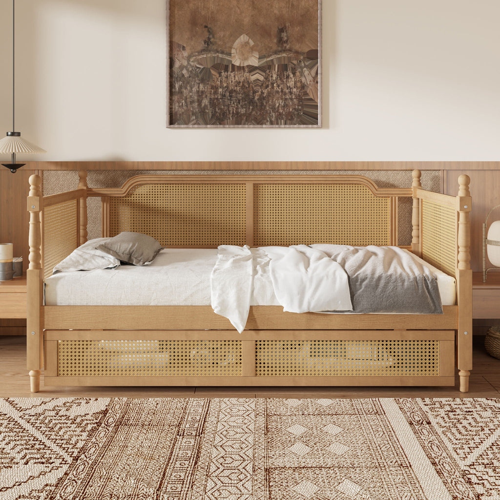 Traditional Style Rattan Daybed, No Box Spring Needed Unique Piece Furniture