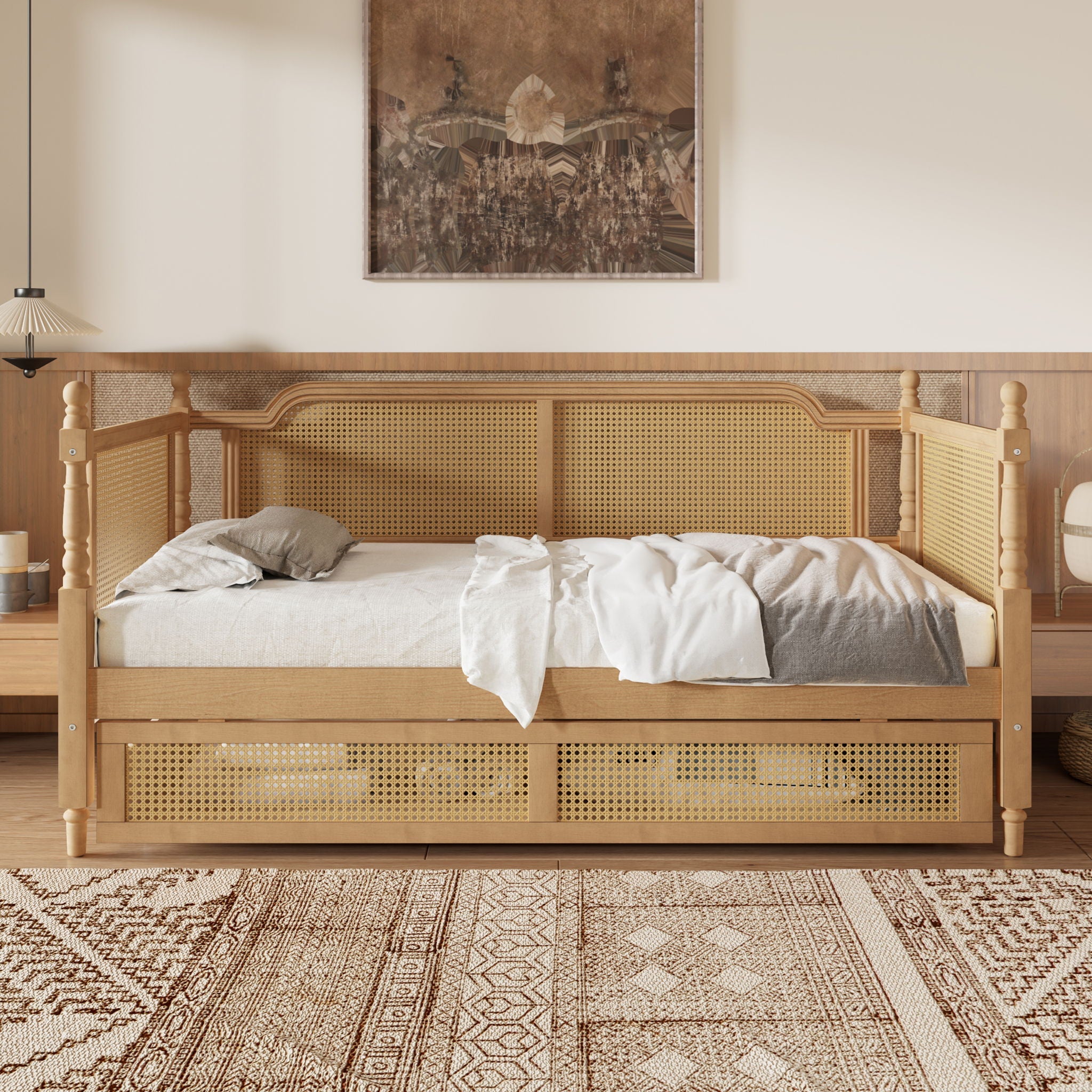 Traditional Style Rattan Daybed, No Box Spring Needed Unique Piece Furniture