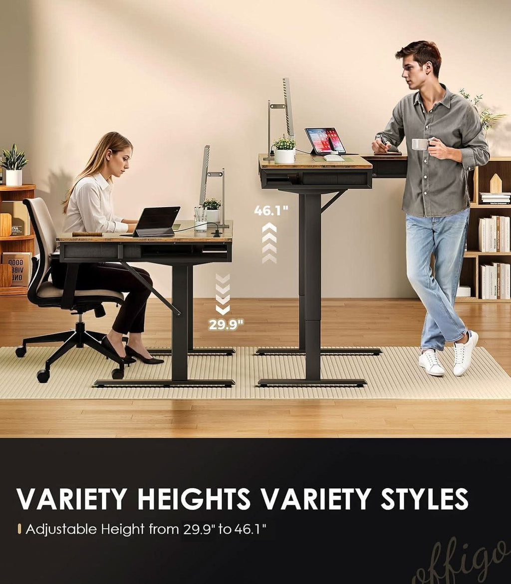 Sixty Three Inch L Shaped Electric Height Adjustable Desk Drawers ShipItFurniture