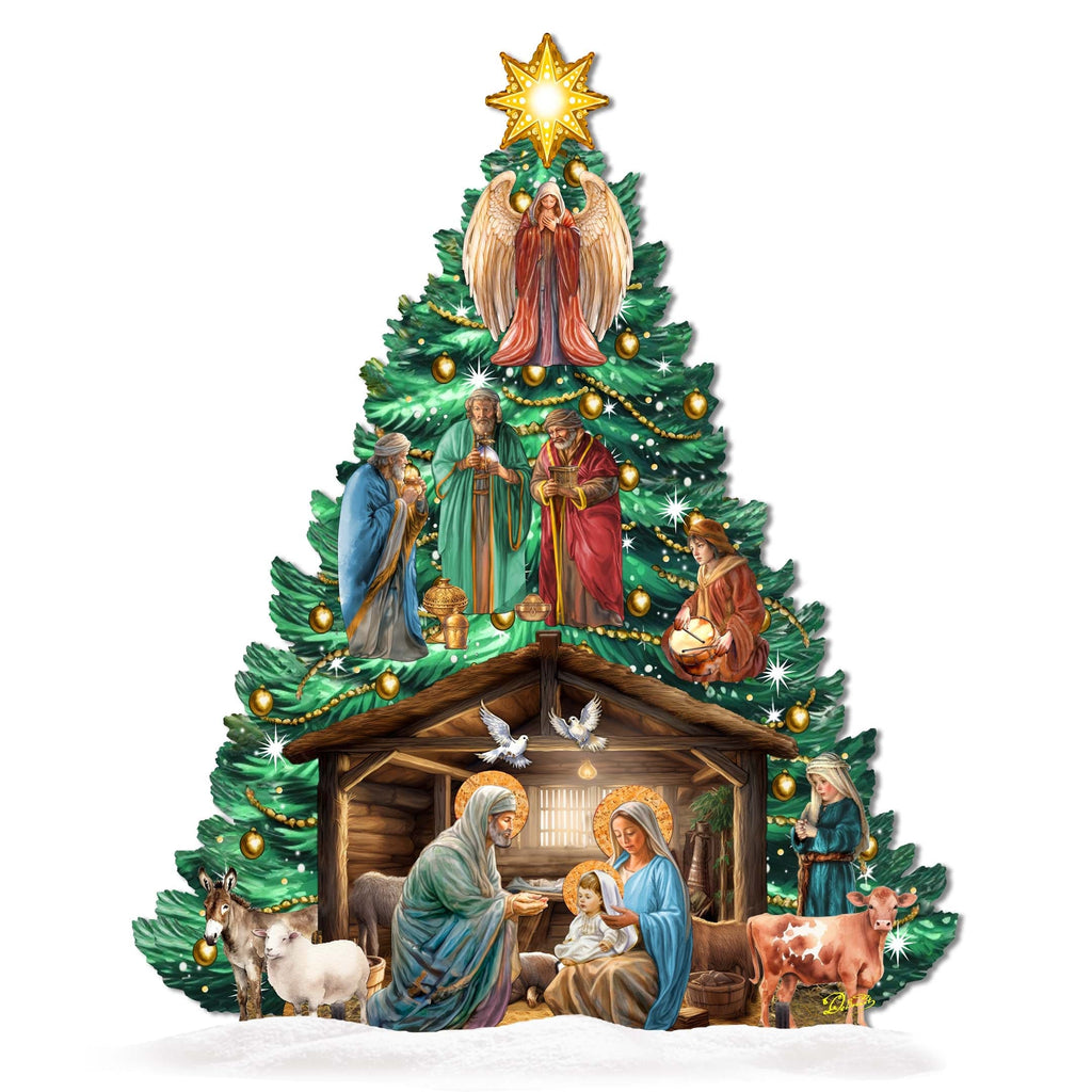 Nativity-Themed Christmas Tree Outdoor Indoor Decor Wooden Christmas Decoration by G. Debrekht Christmas Decor - 8191503-3F G.DeBrekht