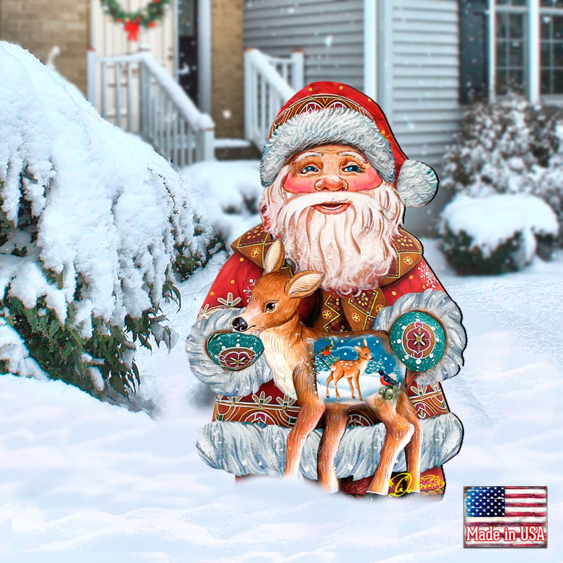 Deerest Friends Christmas Outdoor Yard Sign by G. DeBrekht - Christmas Santa Snowman Decor - 8118081F G.DeBrekht