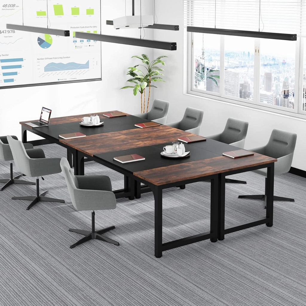63 Inch Executive Desk Two Tone Brown Black Heavy Duty Frame ShipItFurniture