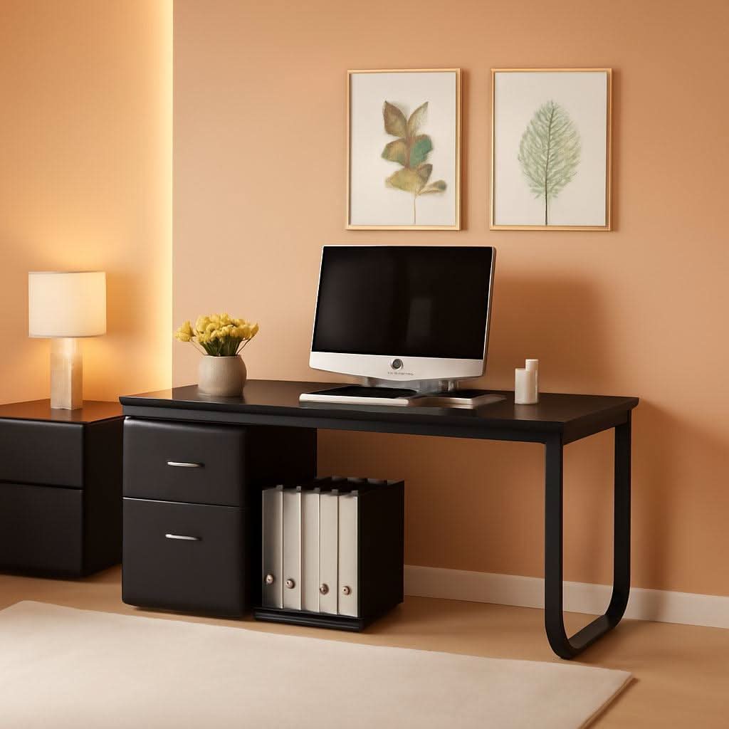 55 Inch L Shaped Computer Desk Black Storage Cabinet ShipItFurniture