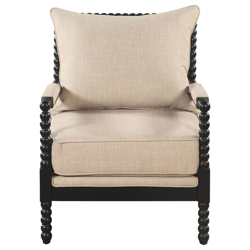 Blanchett Upholstered Bobbin Accent Chair Beige and Black Unique Piece Furniture