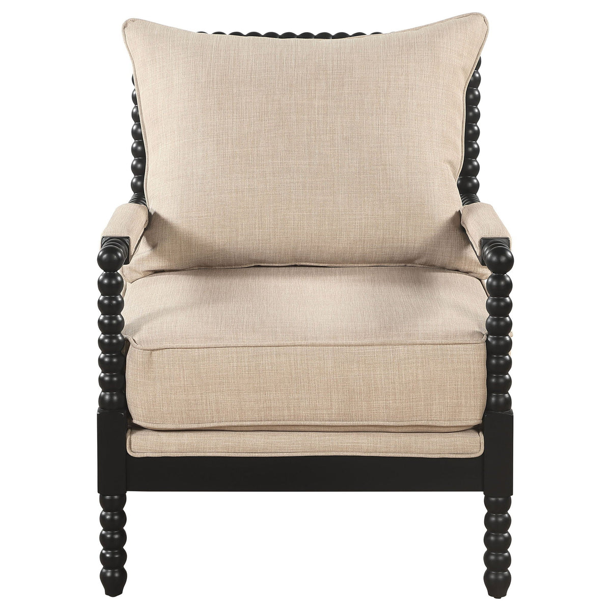 Blanchett Upholstered Bobbin Accent Chair Beige and Black Unique Piece Furniture