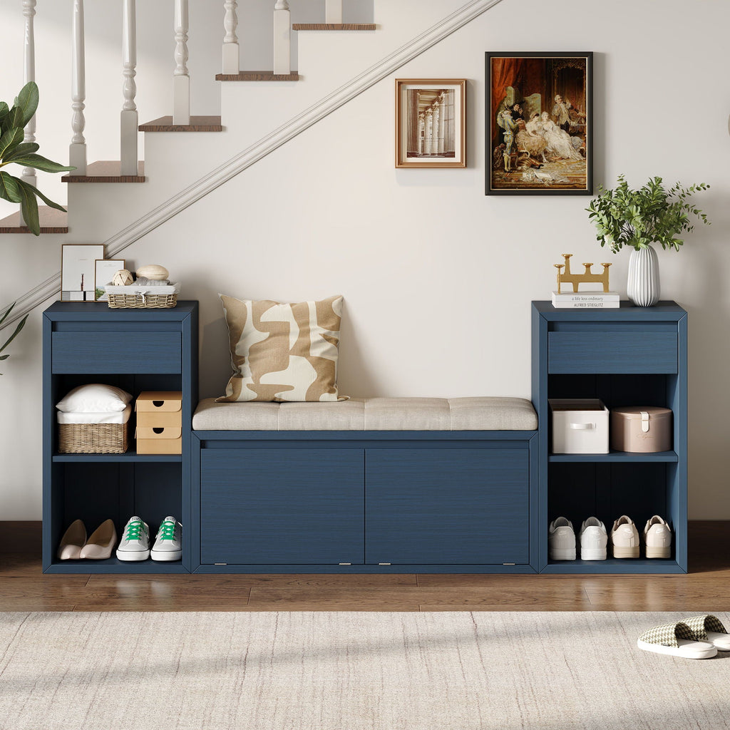Entryway Storage Bench With Cushion, Drawers & Open Shelves Unique Piece Furniture