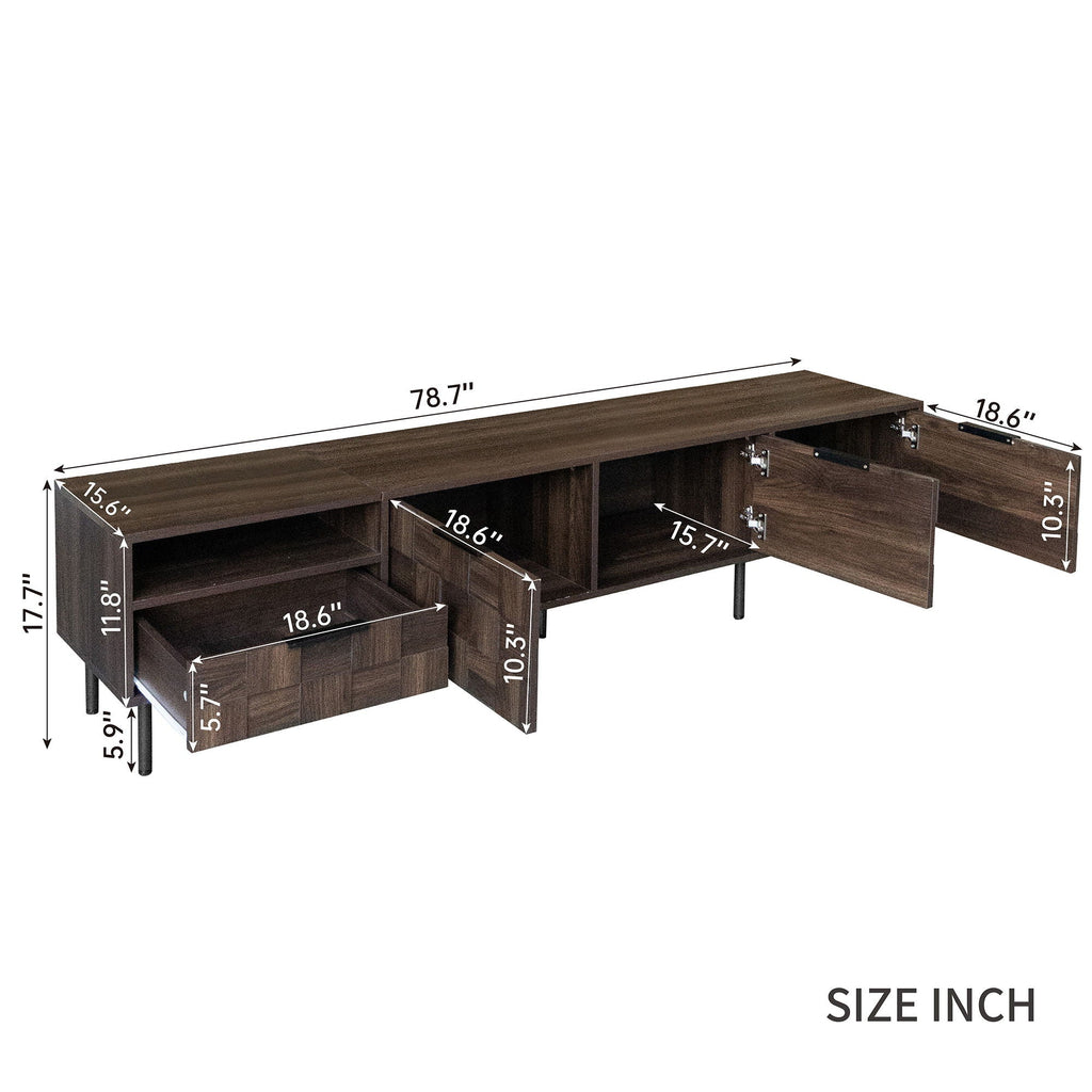 78" TV Stand With Storage Cabinets For Living Room - Walnut Unique Piece Furniture