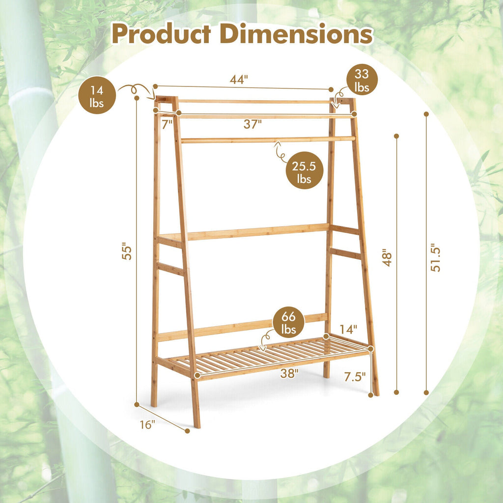 Bamboo Clothing Rack with Storage Shelves-Natural DirectDeals