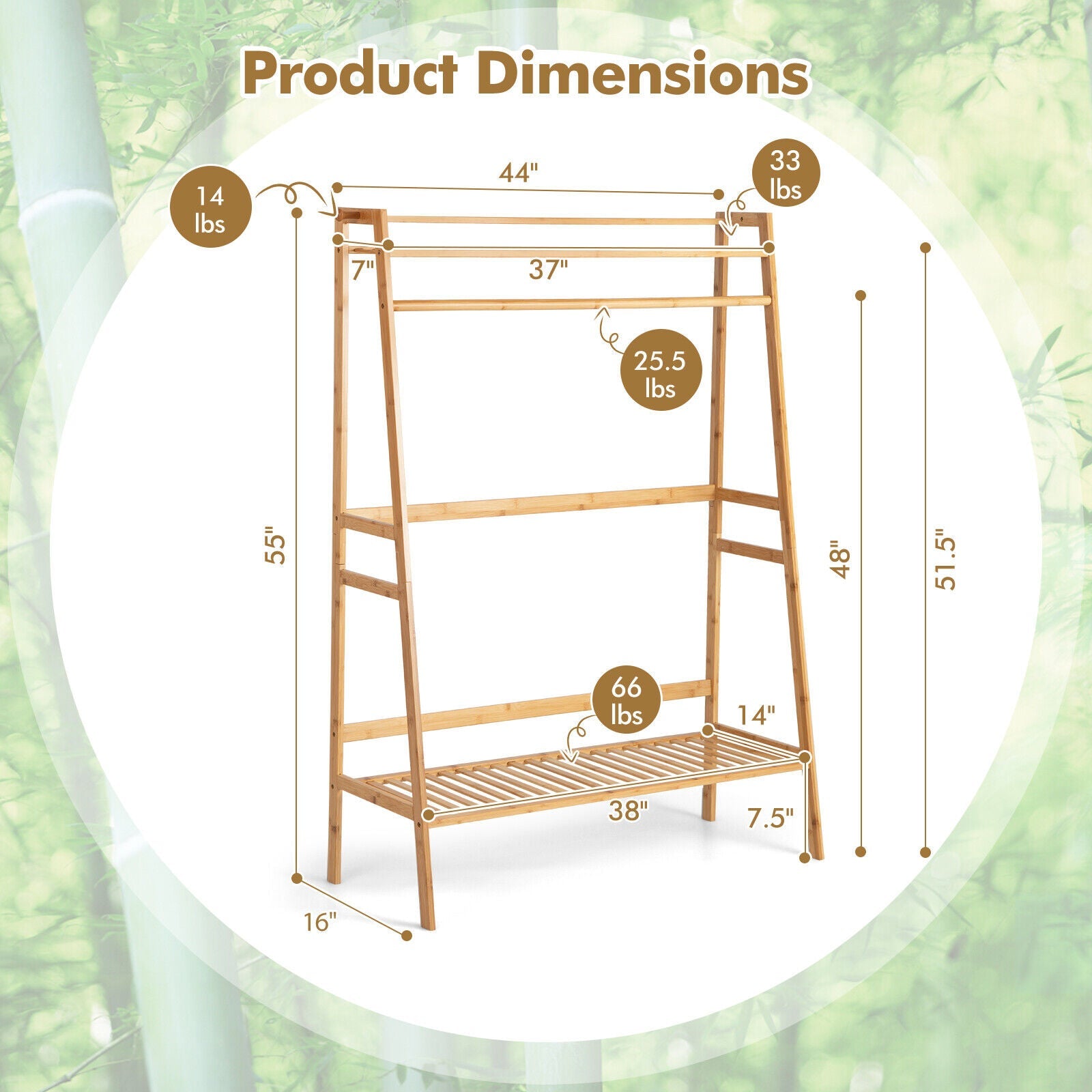 Bamboo Clothing Rack with Storage Shelves-Natural DirectDeals