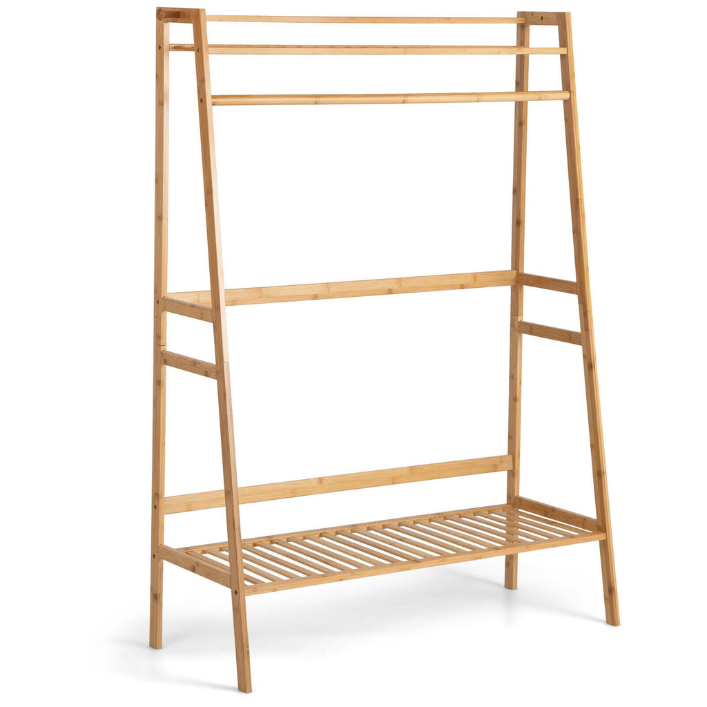 Bamboo Clothing Rack with Storage Shelves-Natural DirectDeals