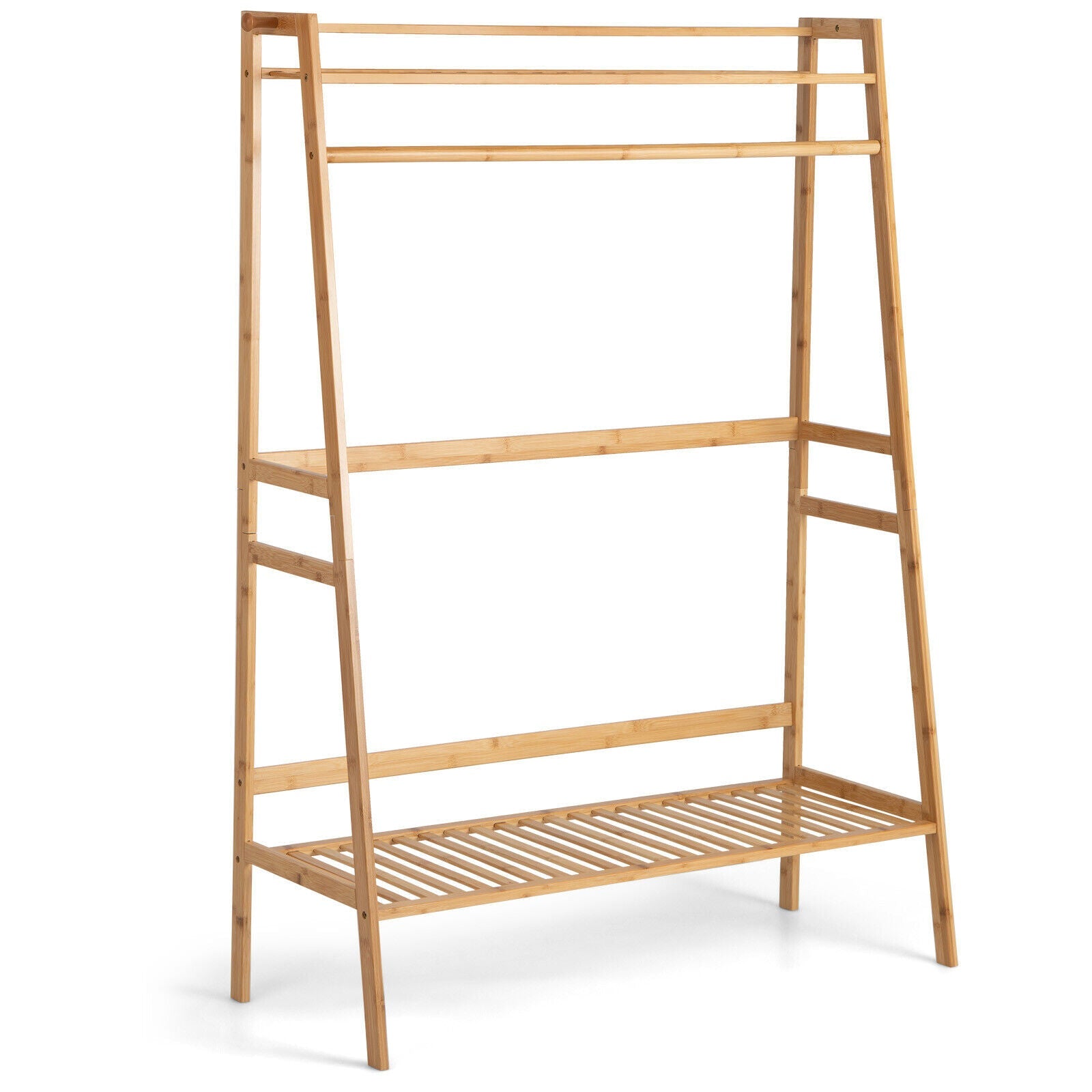 Bamboo Clothing Rack with Storage Shelves-Natural DirectDeals