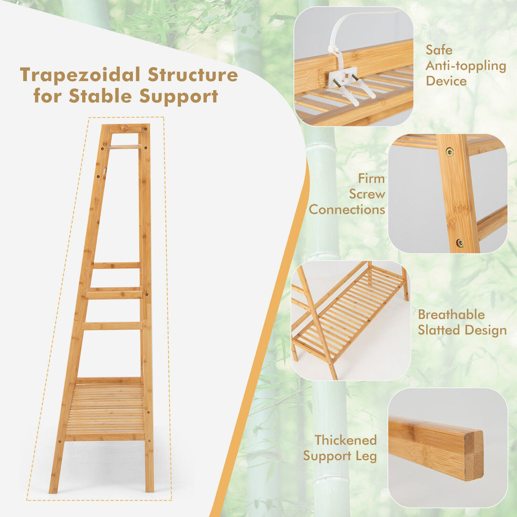 Bamboo Clothing Rack with Storage Shelves-Natural DirectDeals
