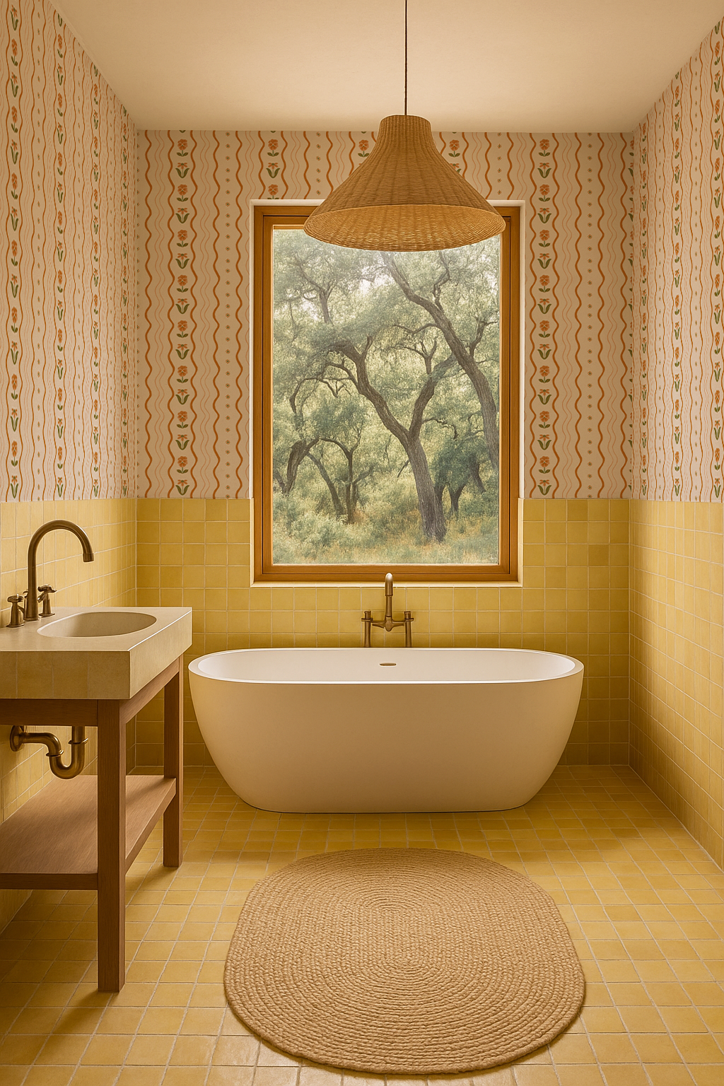 Posy Lane Stripe Wallpaper, beige and orange Samantha Santana Creative