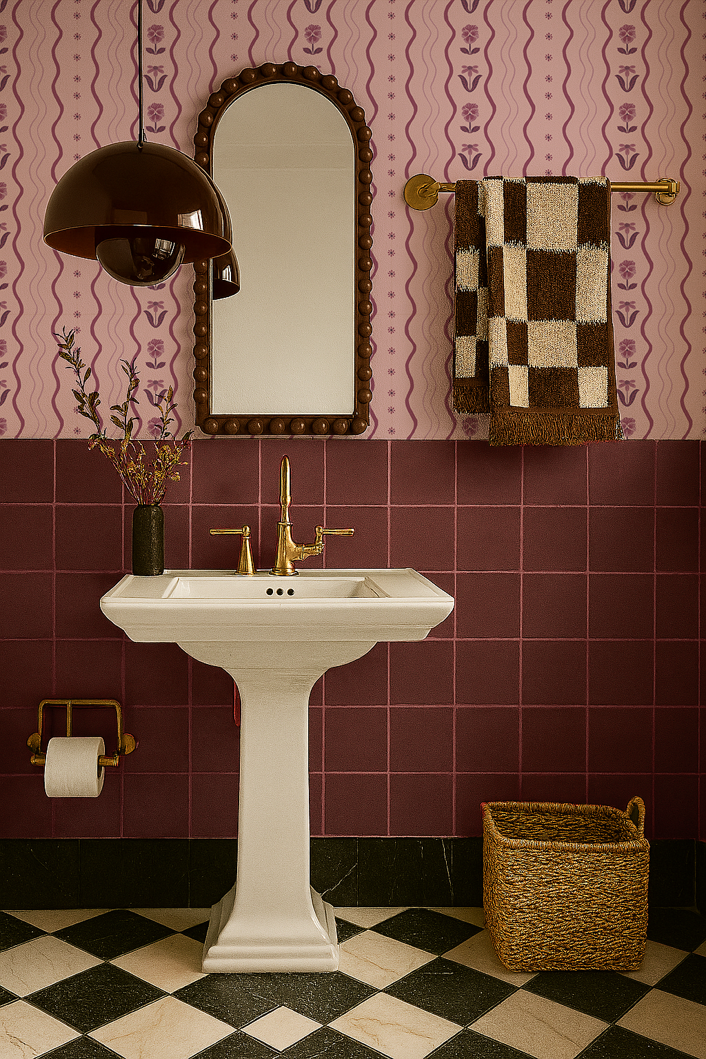 Posy Lane Stripe Wallpaper, lilac and plum Samantha Santana Creative