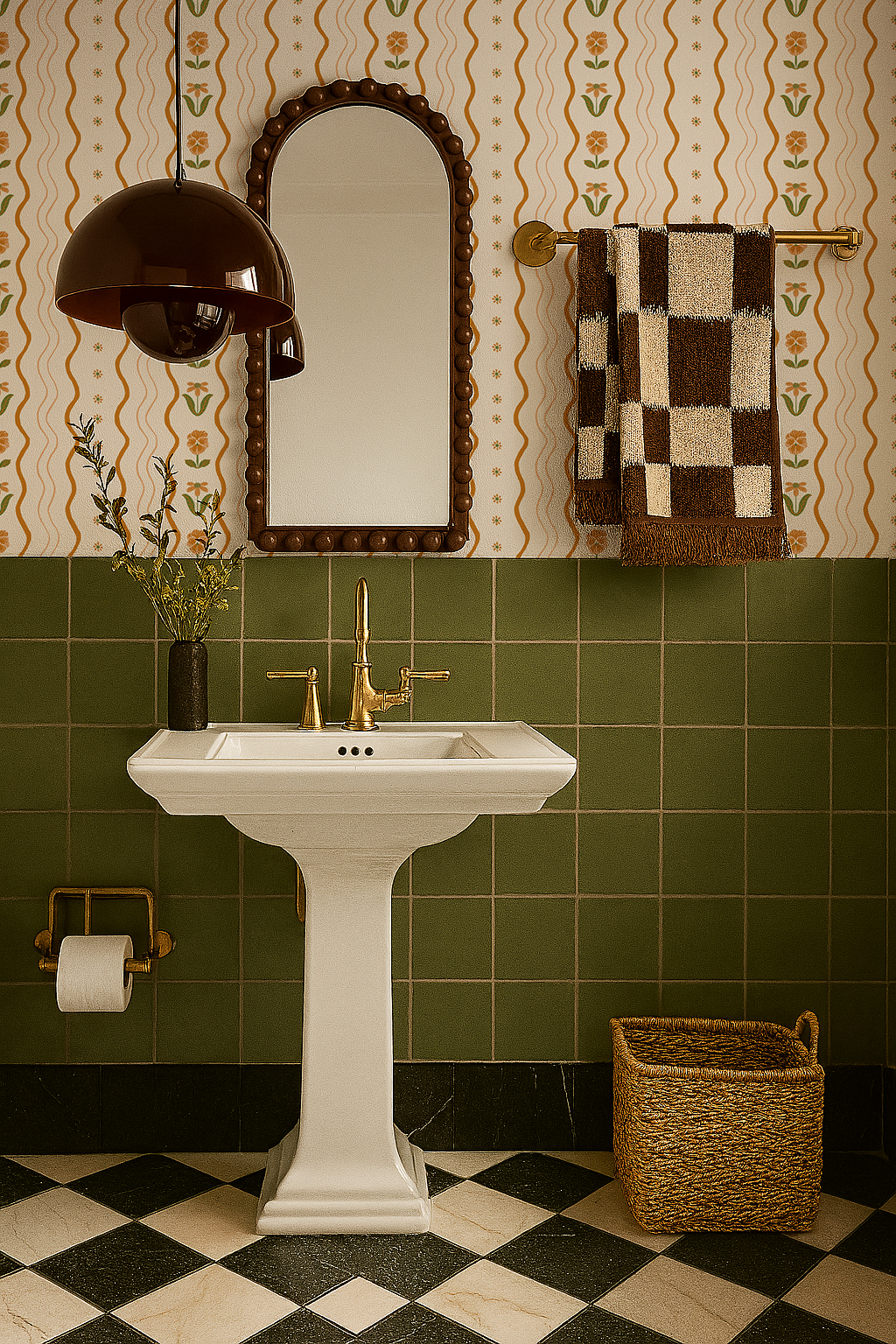 Posy Lane Stripe Wallpaper, beige and orange Samantha Santana Creative