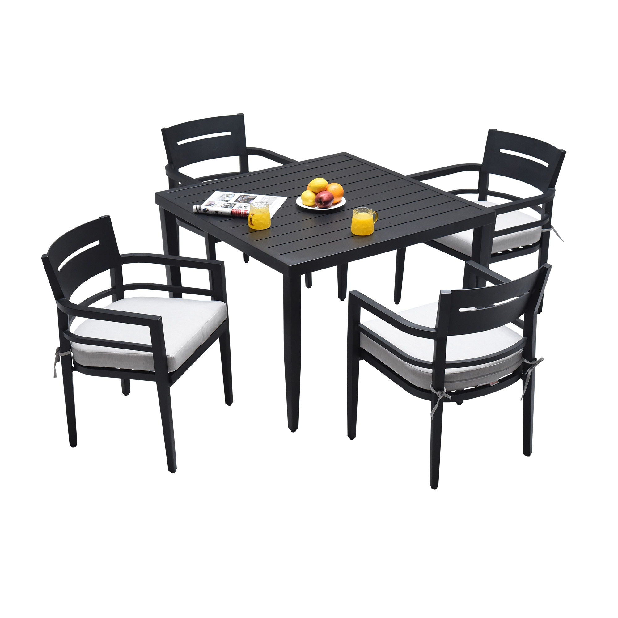 Outdoor Modern Dining Set, Chairs Sunbrella Cushioned And Dining Table With Umbrella Hole Unique Piece Furniture