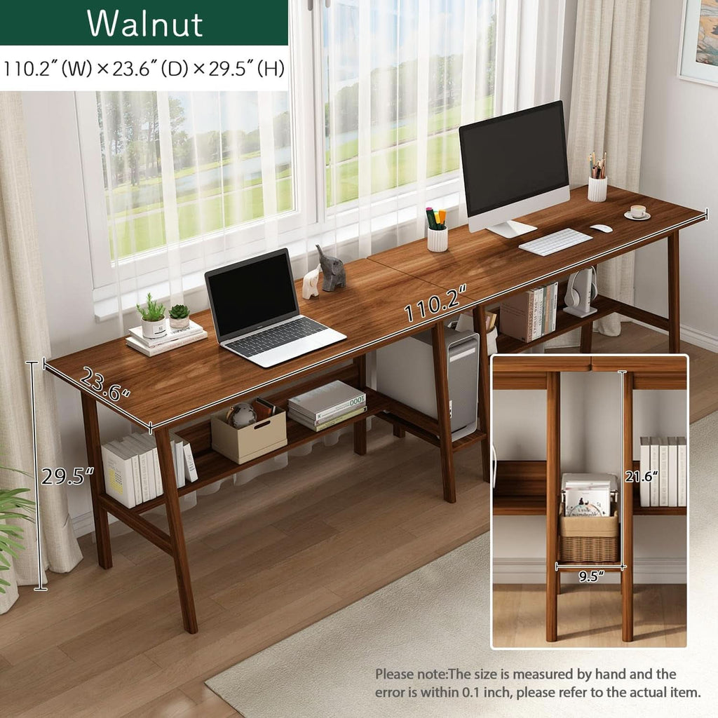 Walnut 110 Inches Twin Person Computer Workstation ShipItFurniture