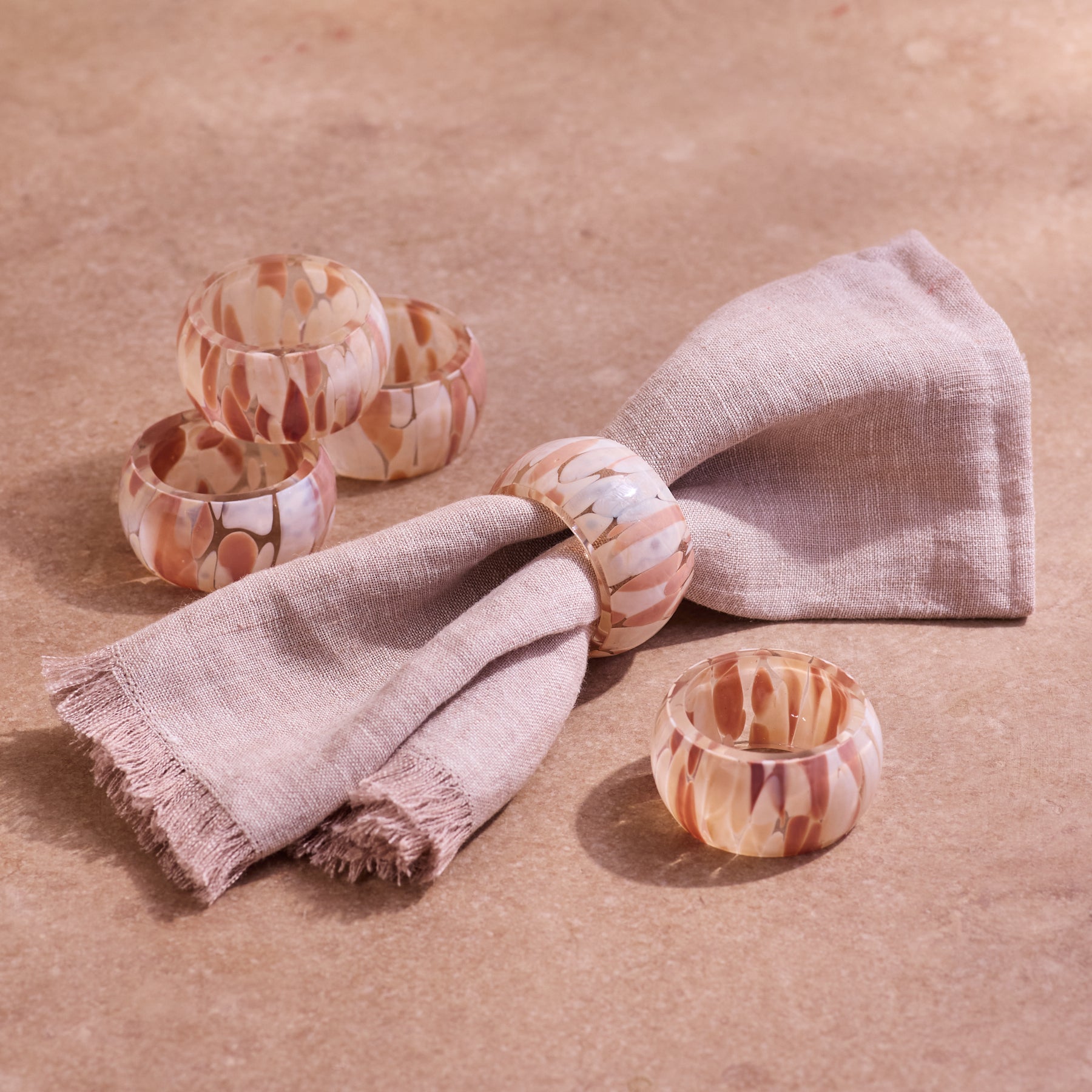 Juna Glass Napkin Rings - Set of 4 Tea + Linen