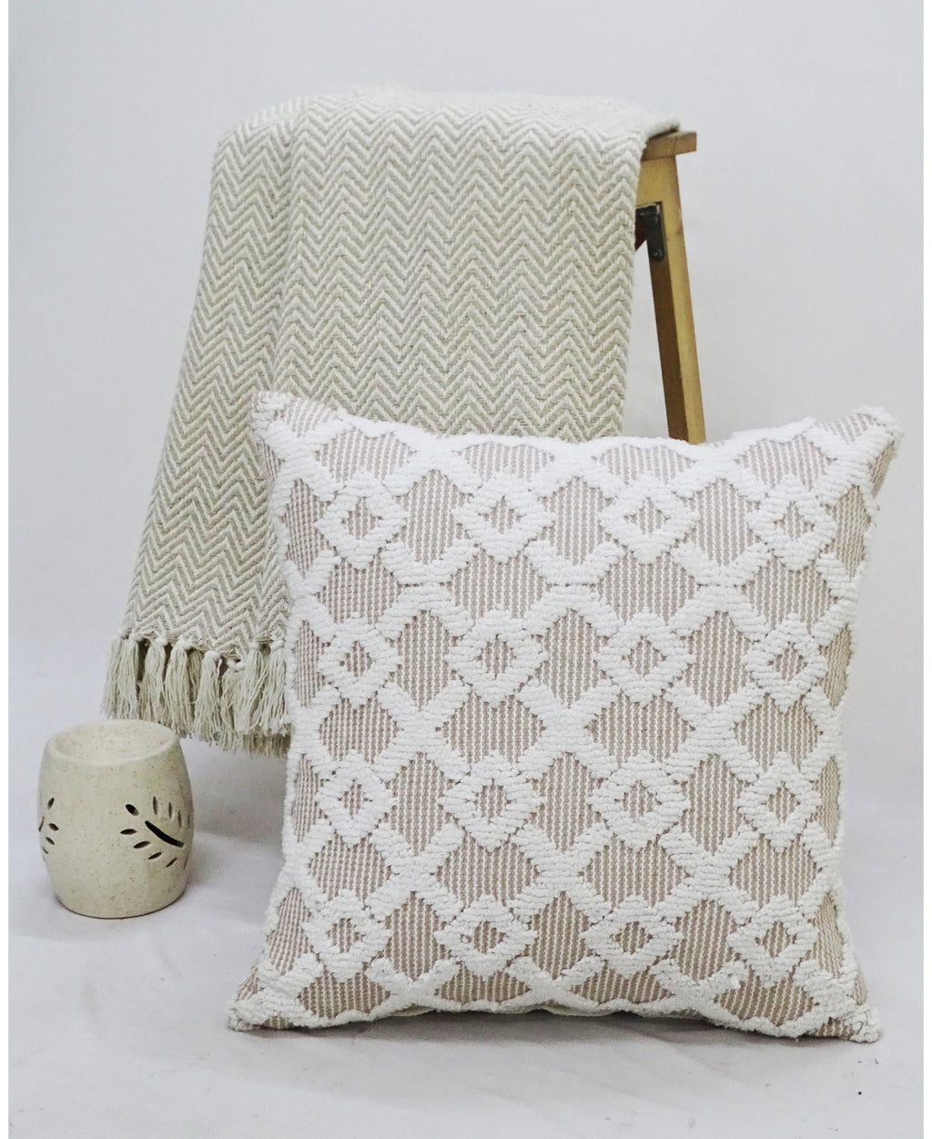 Decorative Beige Accent Throw Pillow  20"x20" Vibhsa