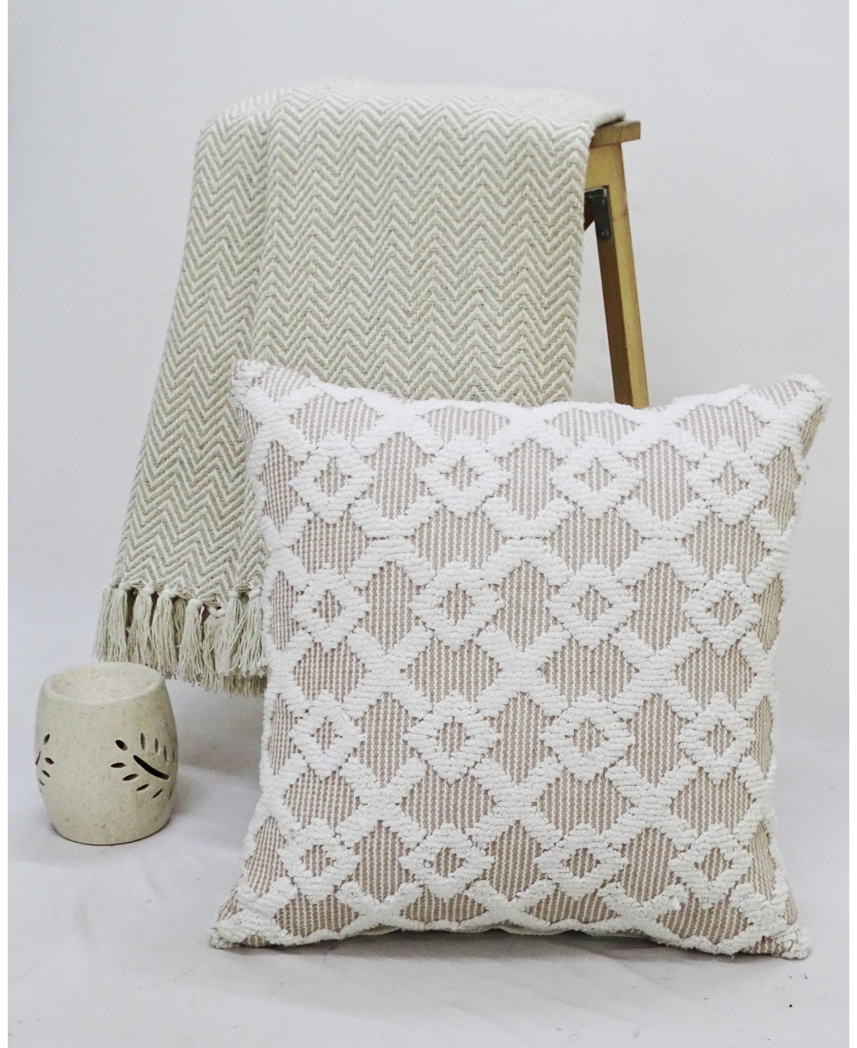 Decorative Beige Accent Throw Pillow  20"x20" Vibhsa