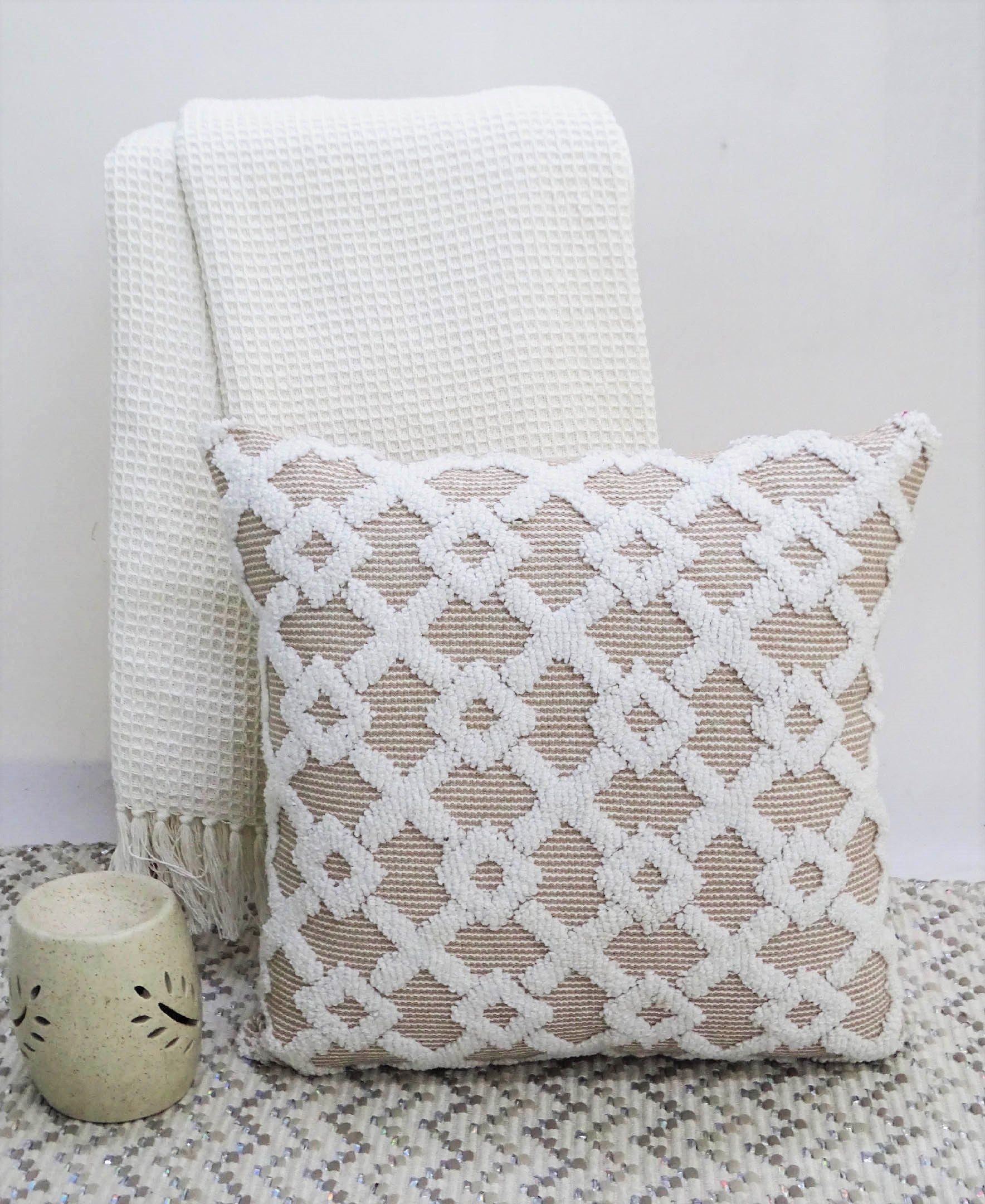 Decorative Beige Accent Throw Pillow  20"x20" Vibhsa