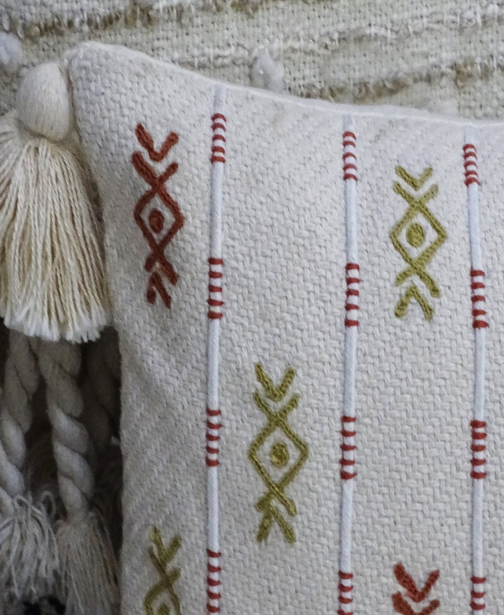 Embroidery Throw Pillow with Tassels 14" X 24" Vibhsa