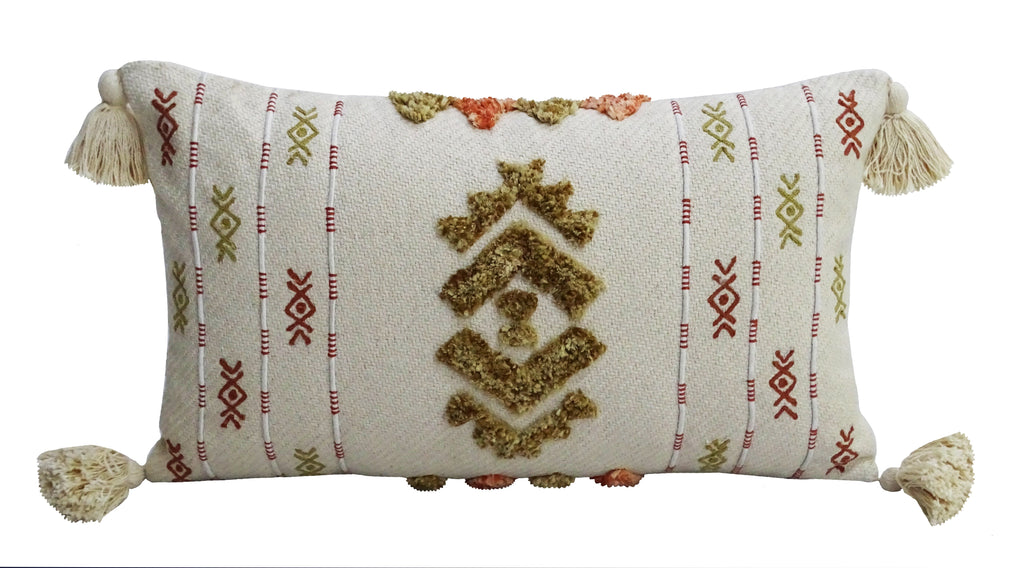 Embroidery Throw Pillow with Tassels 14" X 24" Vibhsa