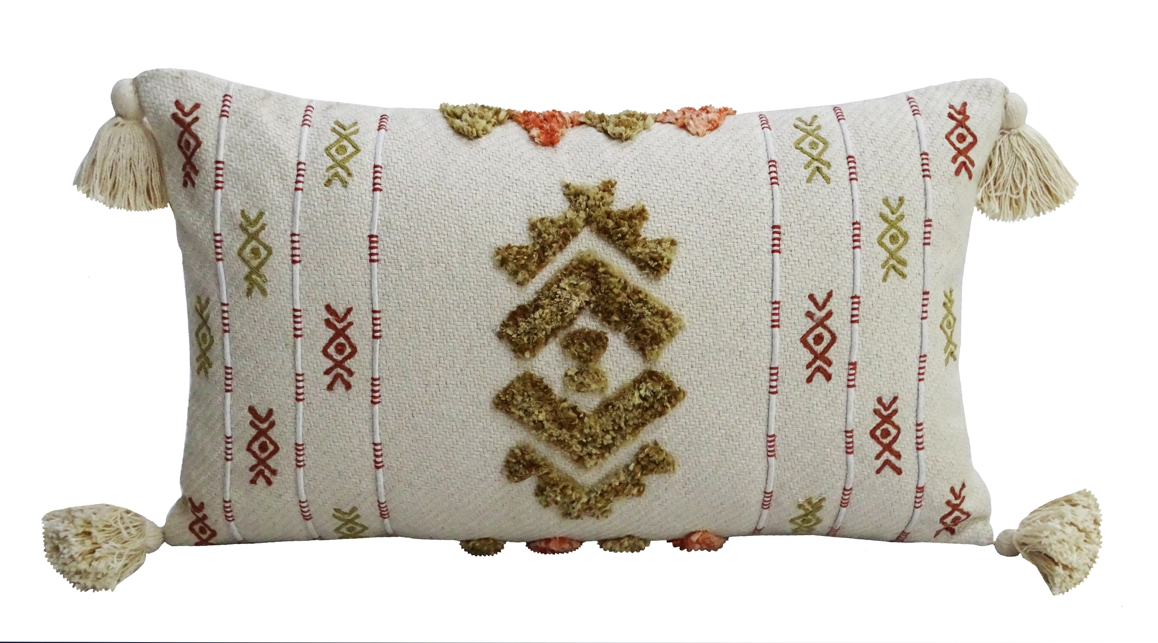Embroidery Throw Pillow with Tassels 14" X 24" Vibhsa