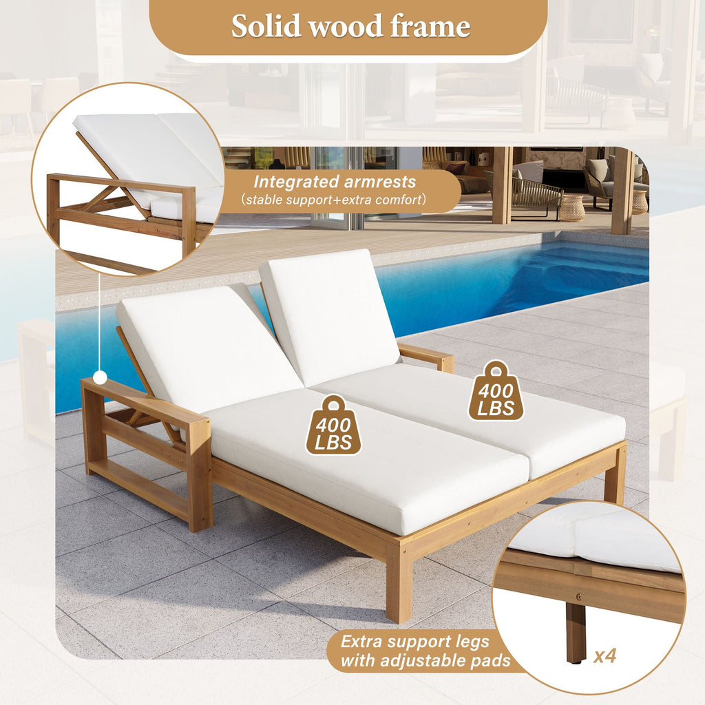 Outdoor Double Lounge Chair With 5 Position Adjustable Backrest Unique Piece Furniture